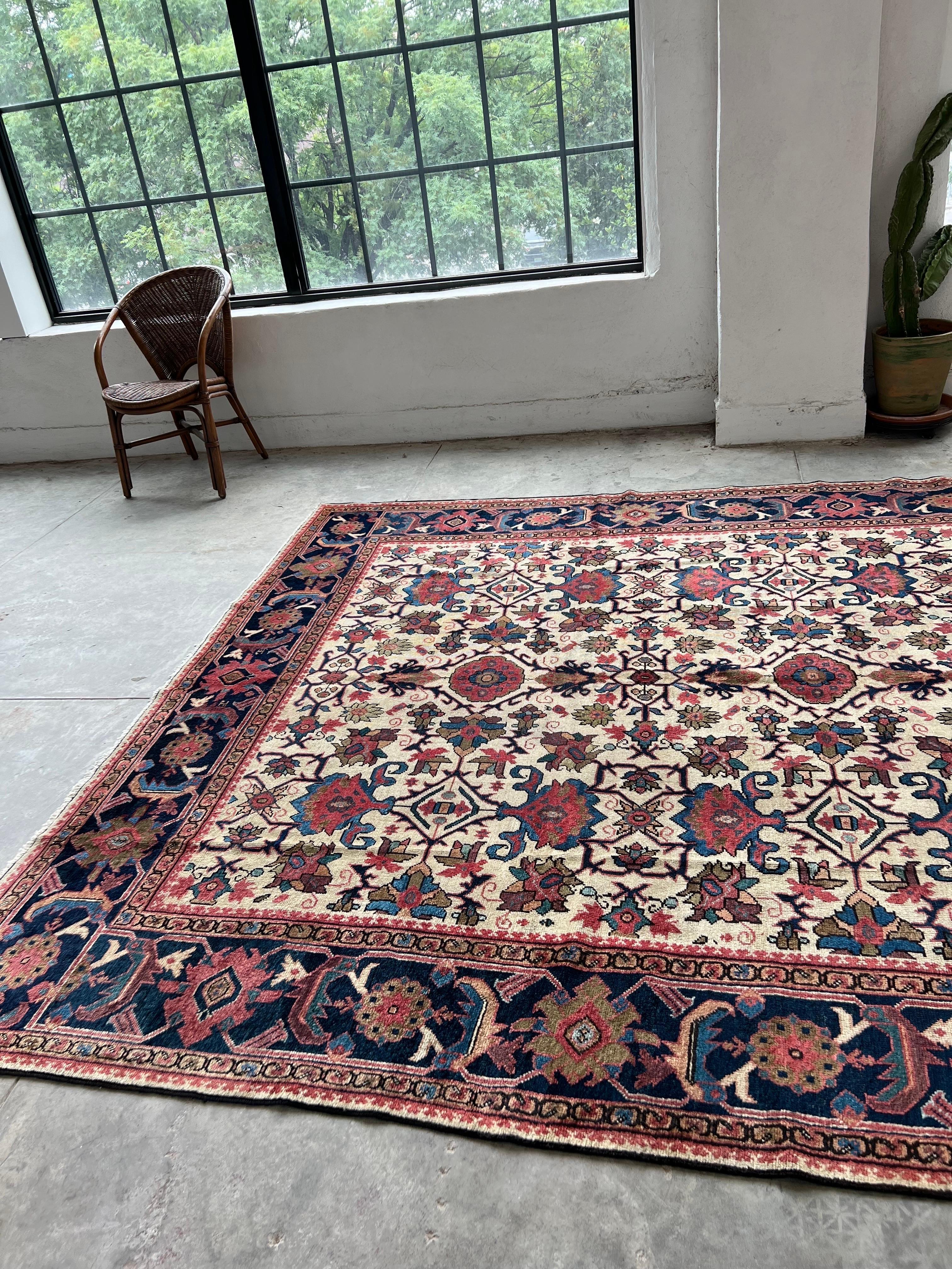 20th Century Antique Persian Mahal rug with Ivory, Pink, All-Over Pattern, hand knotted wool For Sale