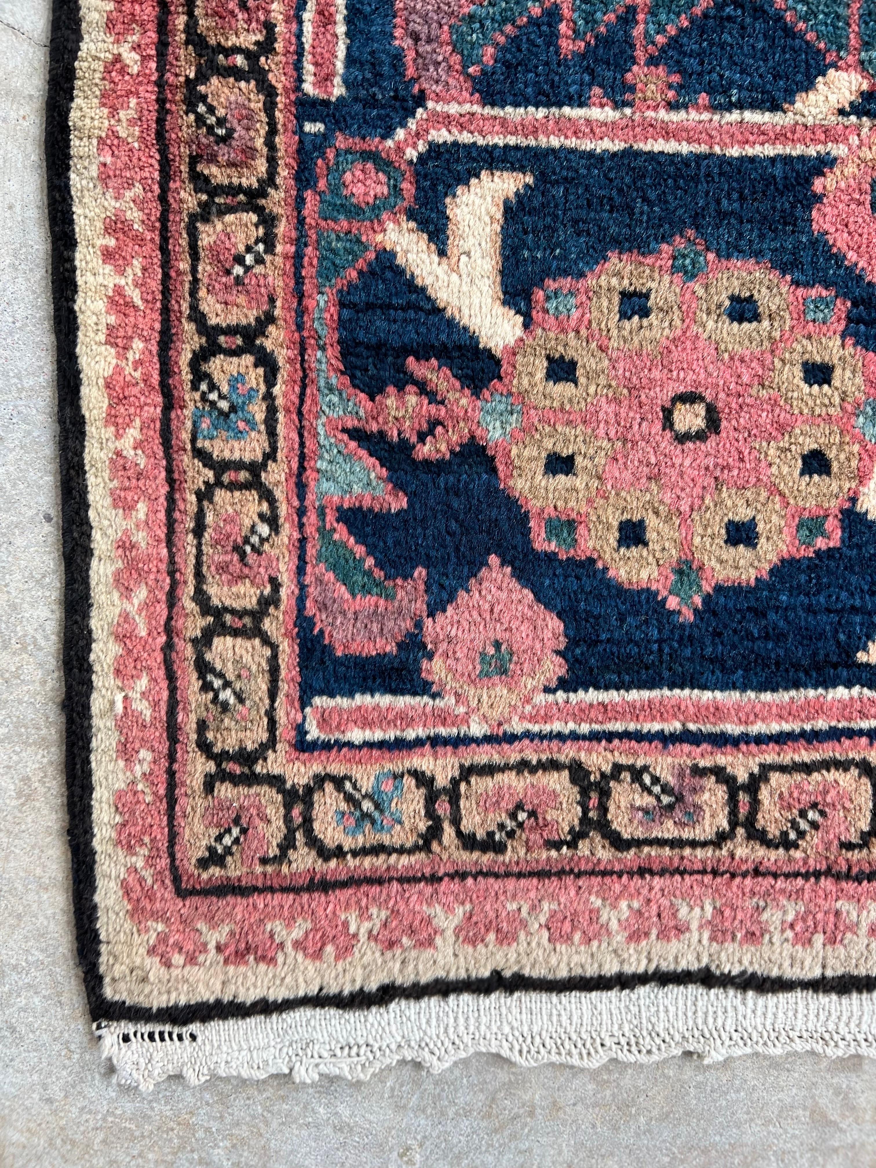 Wool Antique Persian Mahal rug with Ivory, Pink, All-Over Pattern, hand knotted wool For Sale