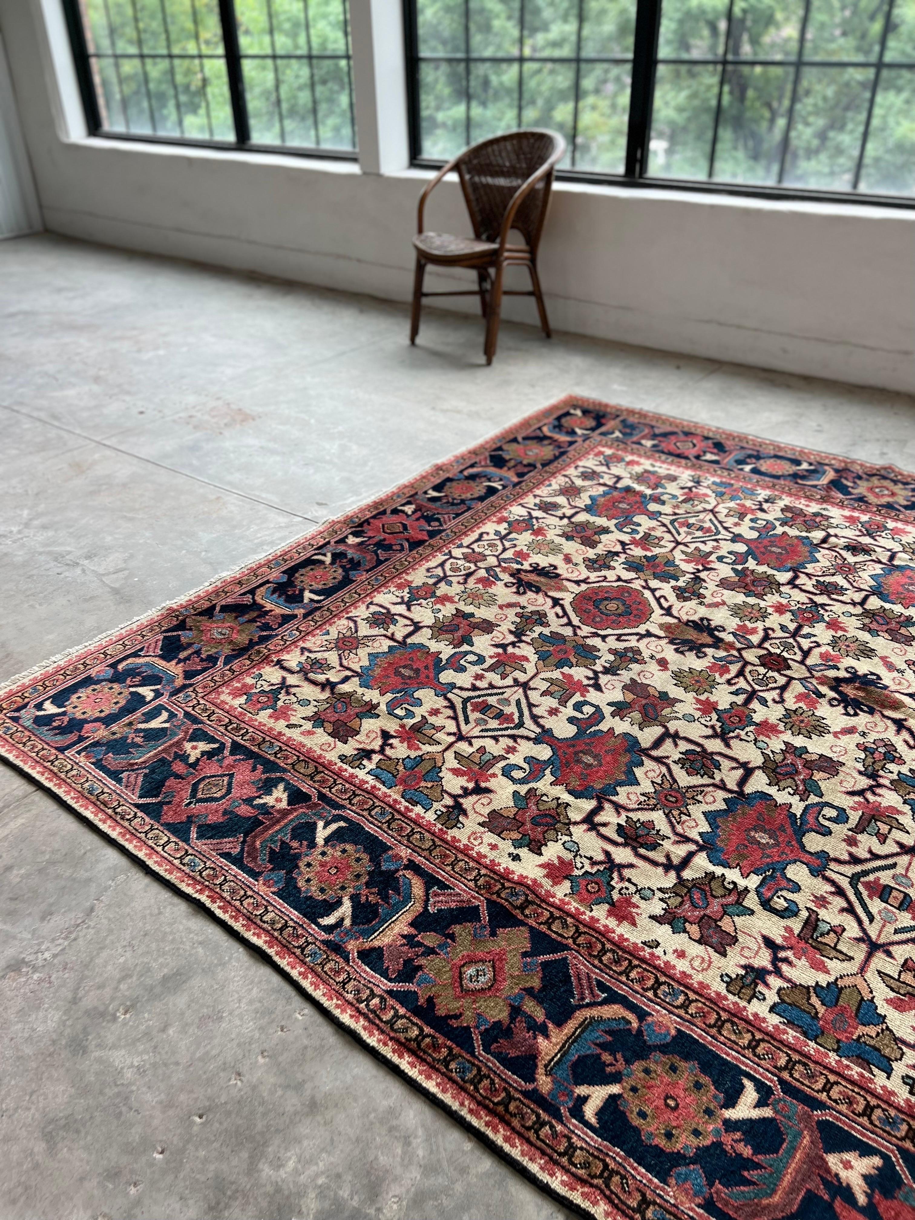 Antique Persian Mahal rug with Ivory, Pink, All-Over Pattern, hand knotted wool For Sale 2