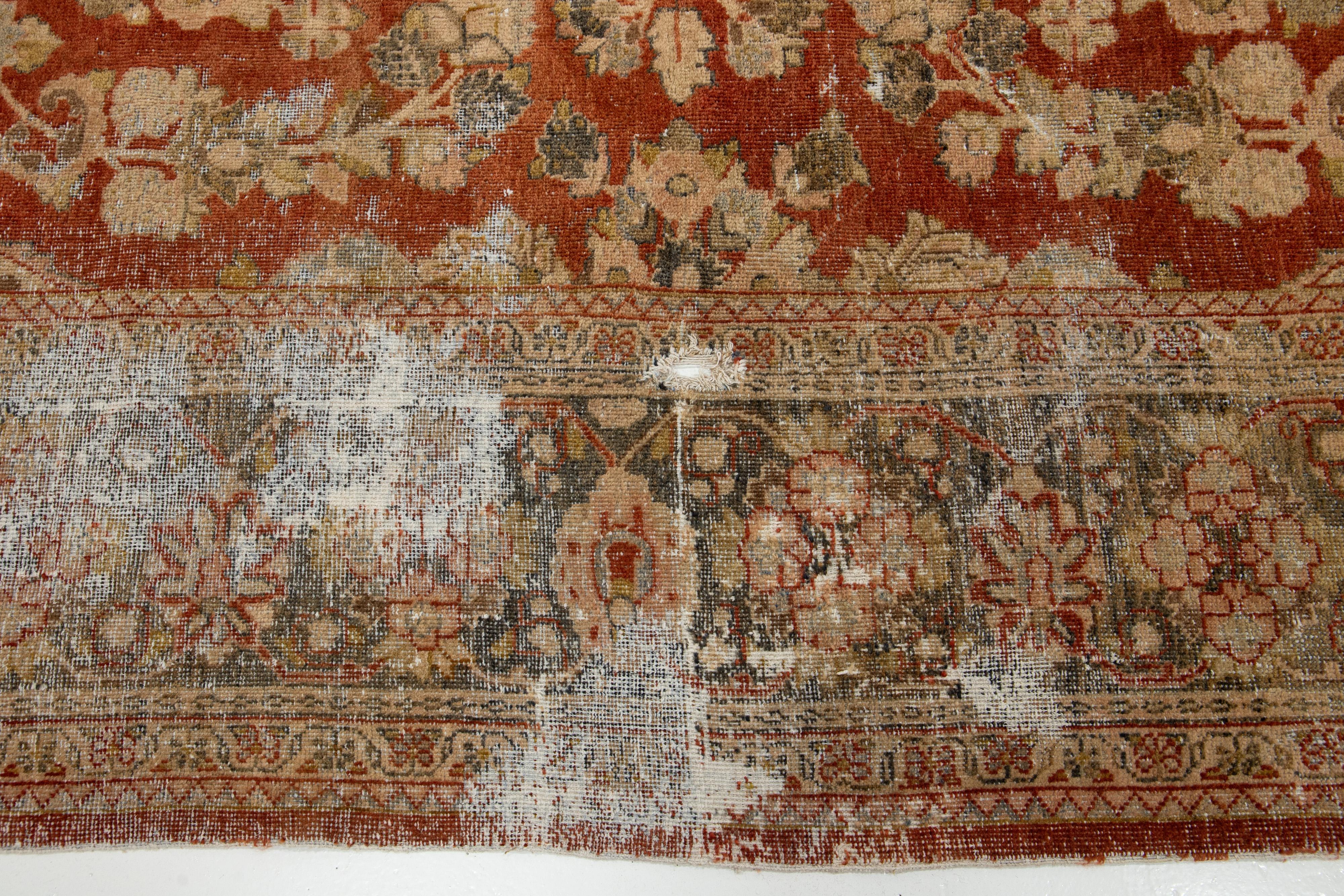 Antique Persian Mahal Wool Rug In Rust Color with Floral Design For Sale 6