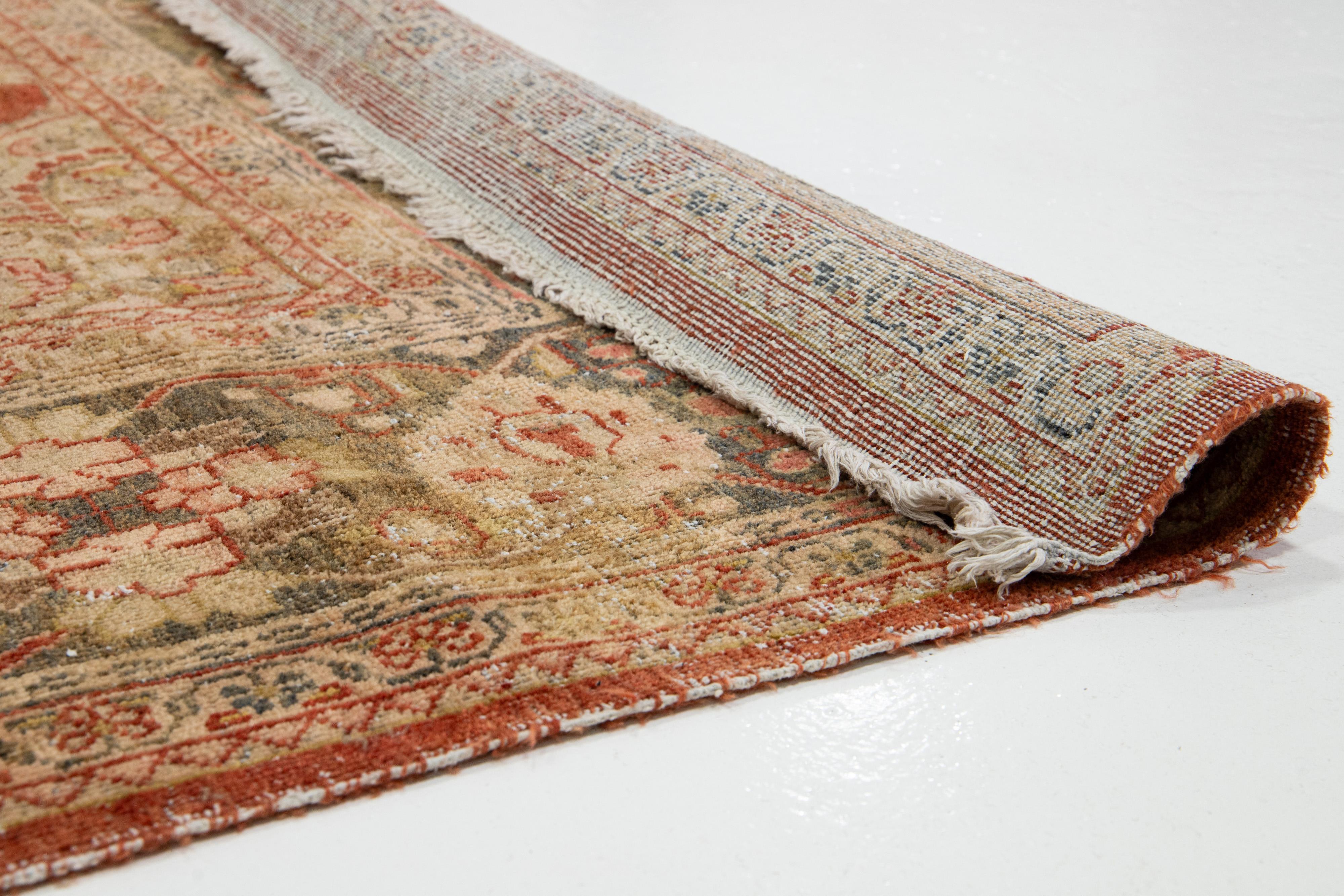 Islamic Antique Persian Mahal Wool Rug In Rust Color with Floral Design For Sale
