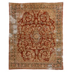 Antique Persian Mahal Wool Rug In Rust Color with Floral Design