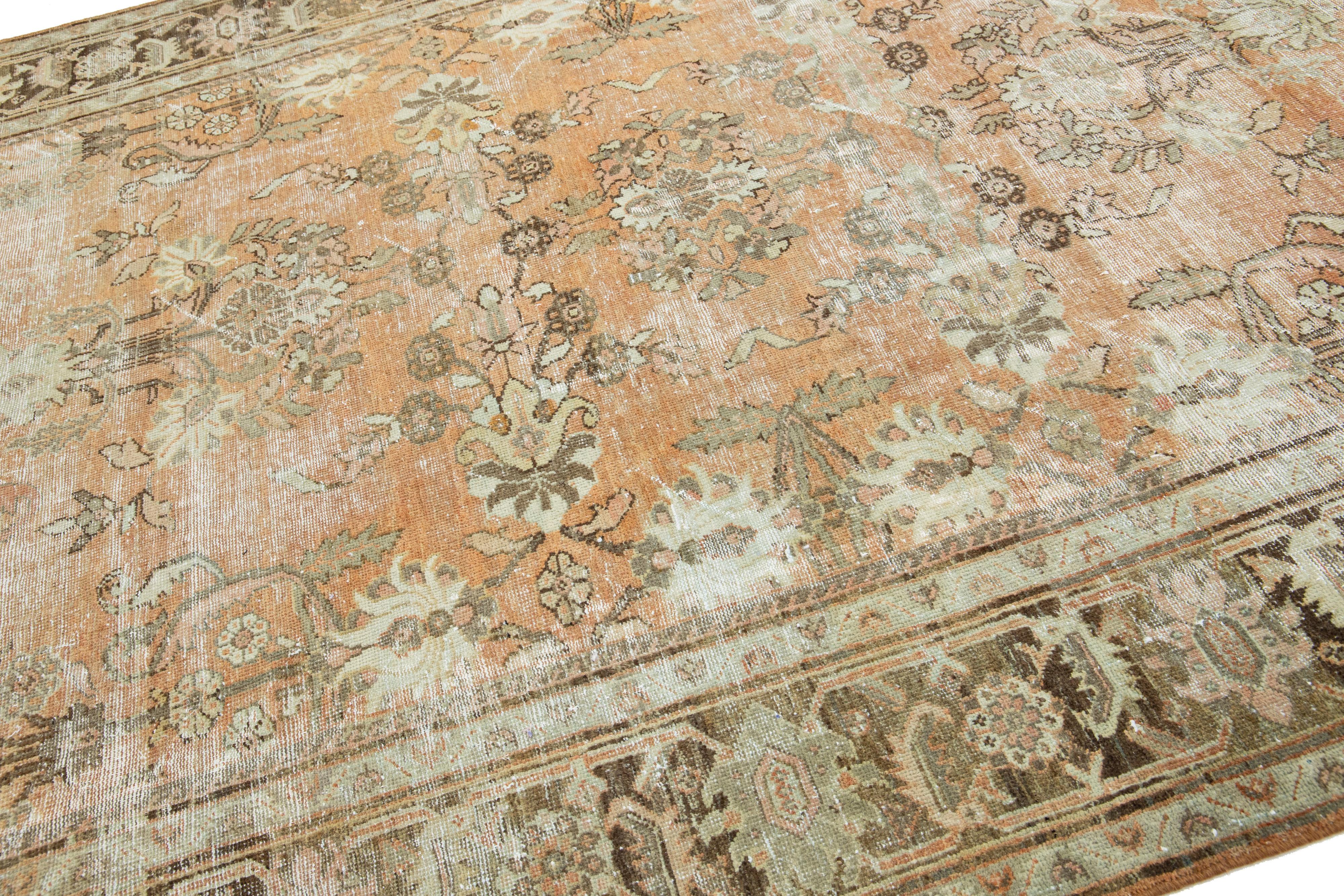Antique Persian Mahal Wool Rug In Terracotta Color with Floral Design im Angebot 2