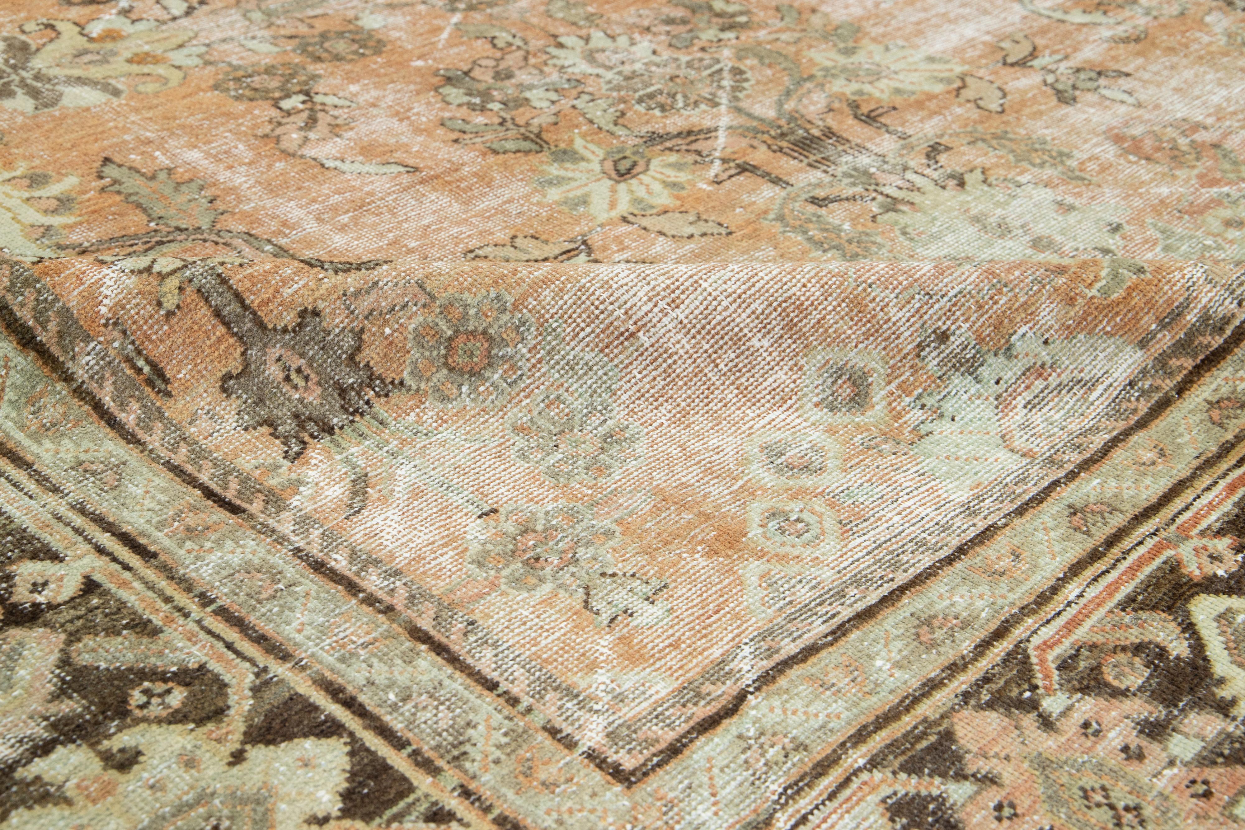 Antique Persian Mahal Wool Rug In Terracotta Color with Floral Design (Persisch) im Angebot