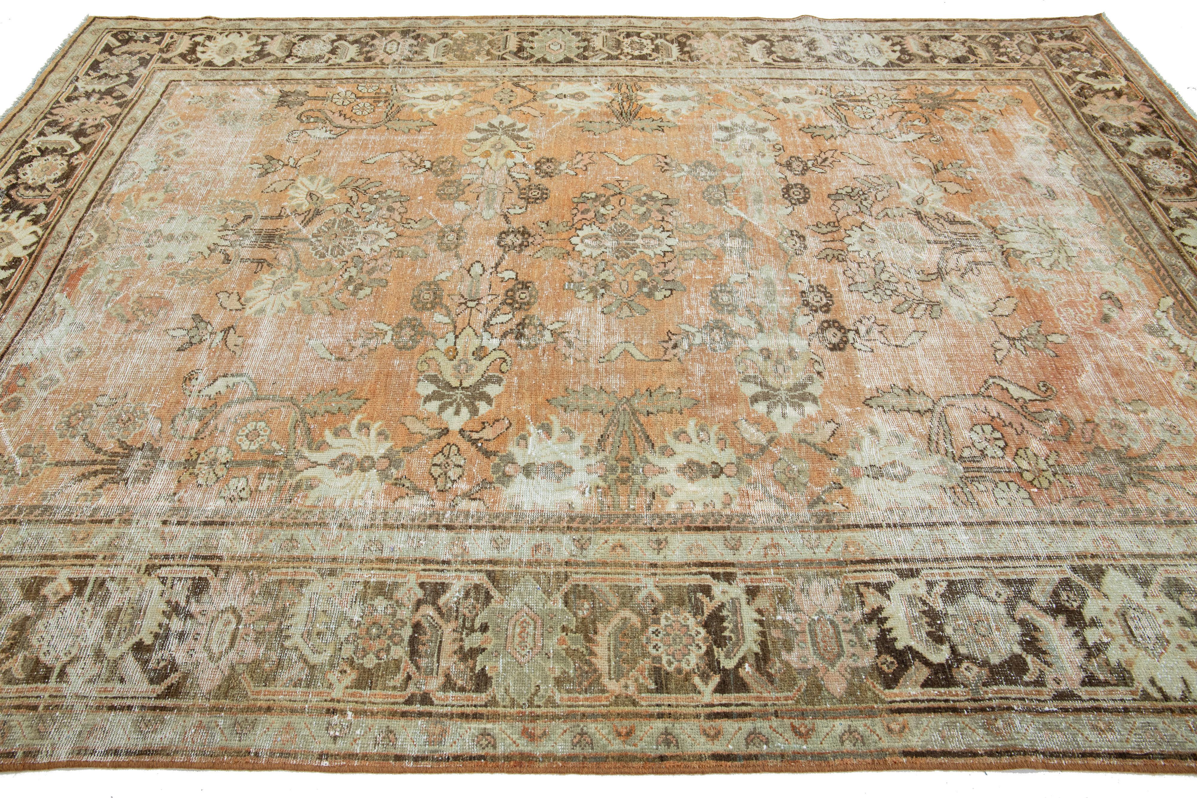 Antique Persian Mahal Wool Rug In Terracotta Color with Floral Design im Angebot 1