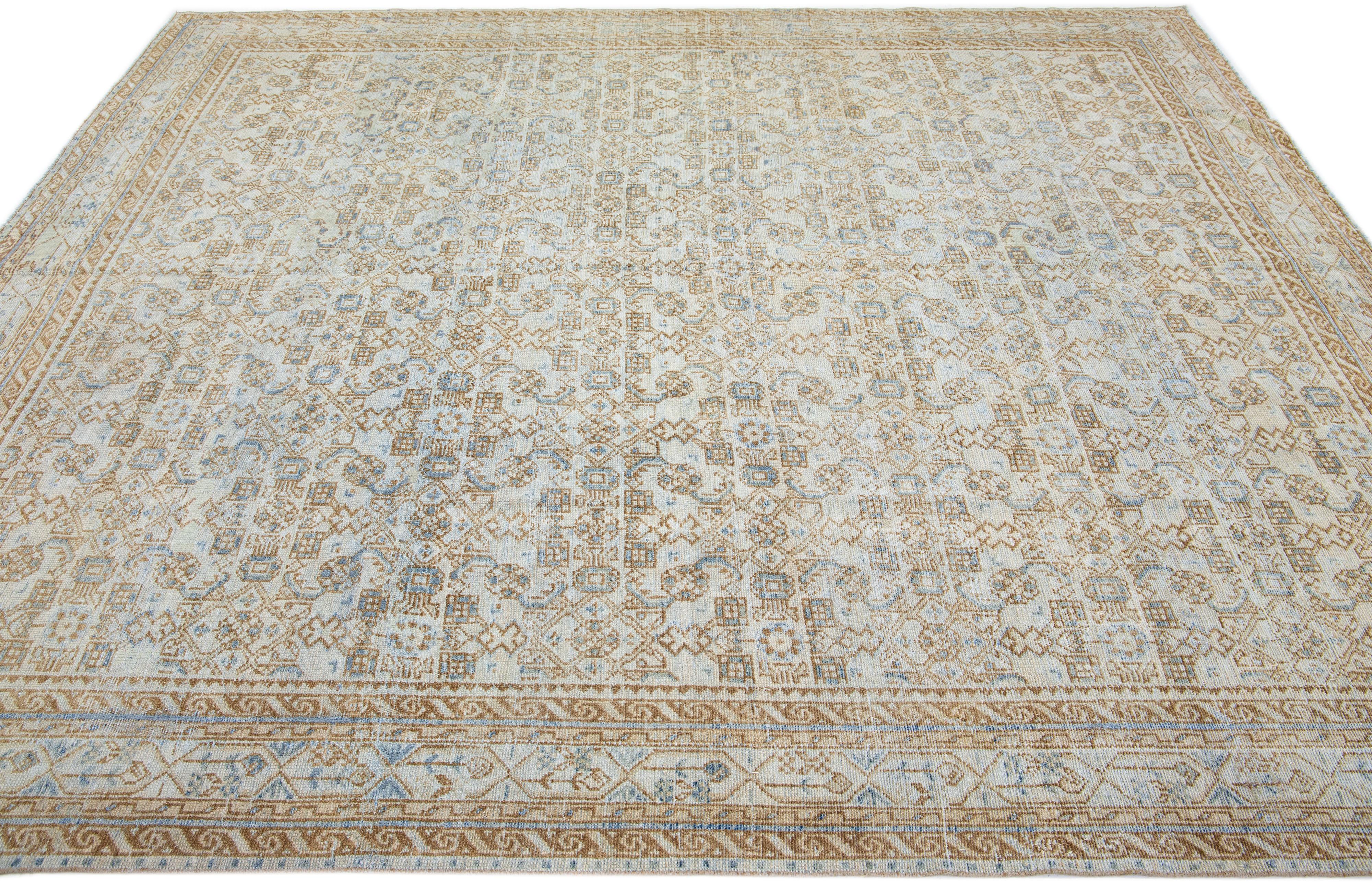 Hand-Knotted Antique Persian Mahal Wool Rug with Allover Design in Beige For Sale