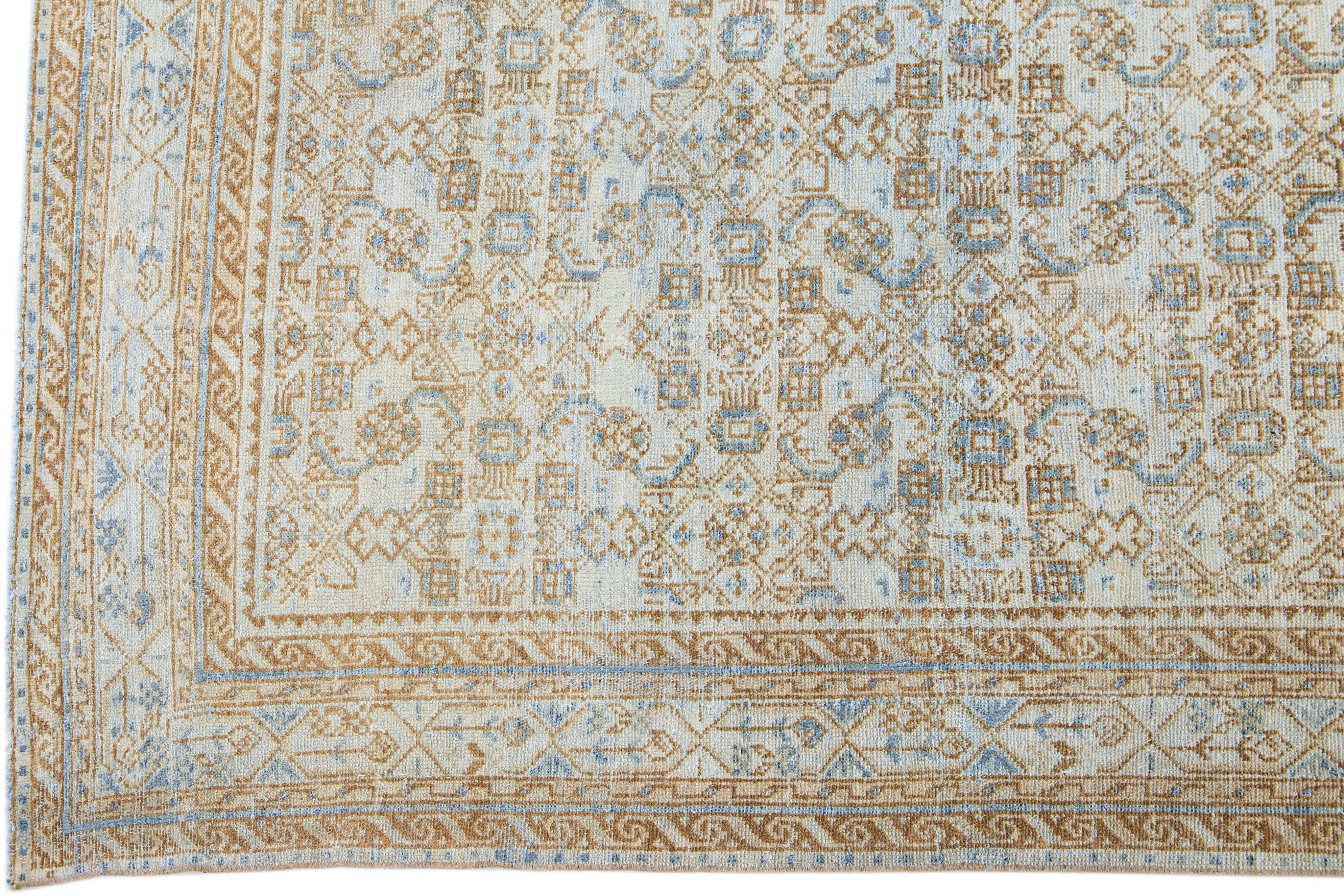 Antique Persian Mahal Wool Rug with Allover Design in Beige In Good Condition For Sale In Norwalk, CT