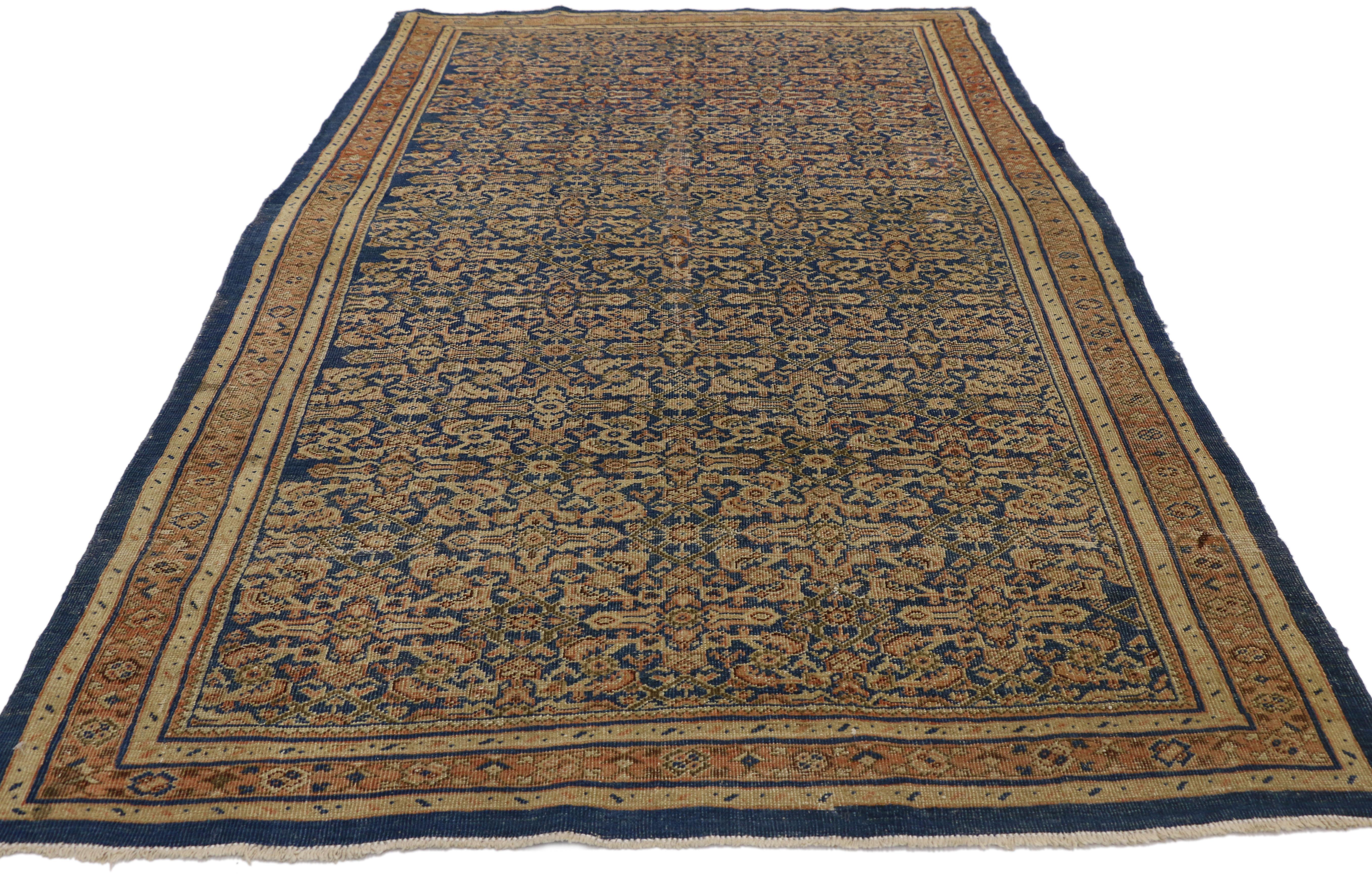 Hand-Knotted Antique Persian Mahal Ziegler Sultanabad Rug with Rustic Italian Cottage Style For Sale