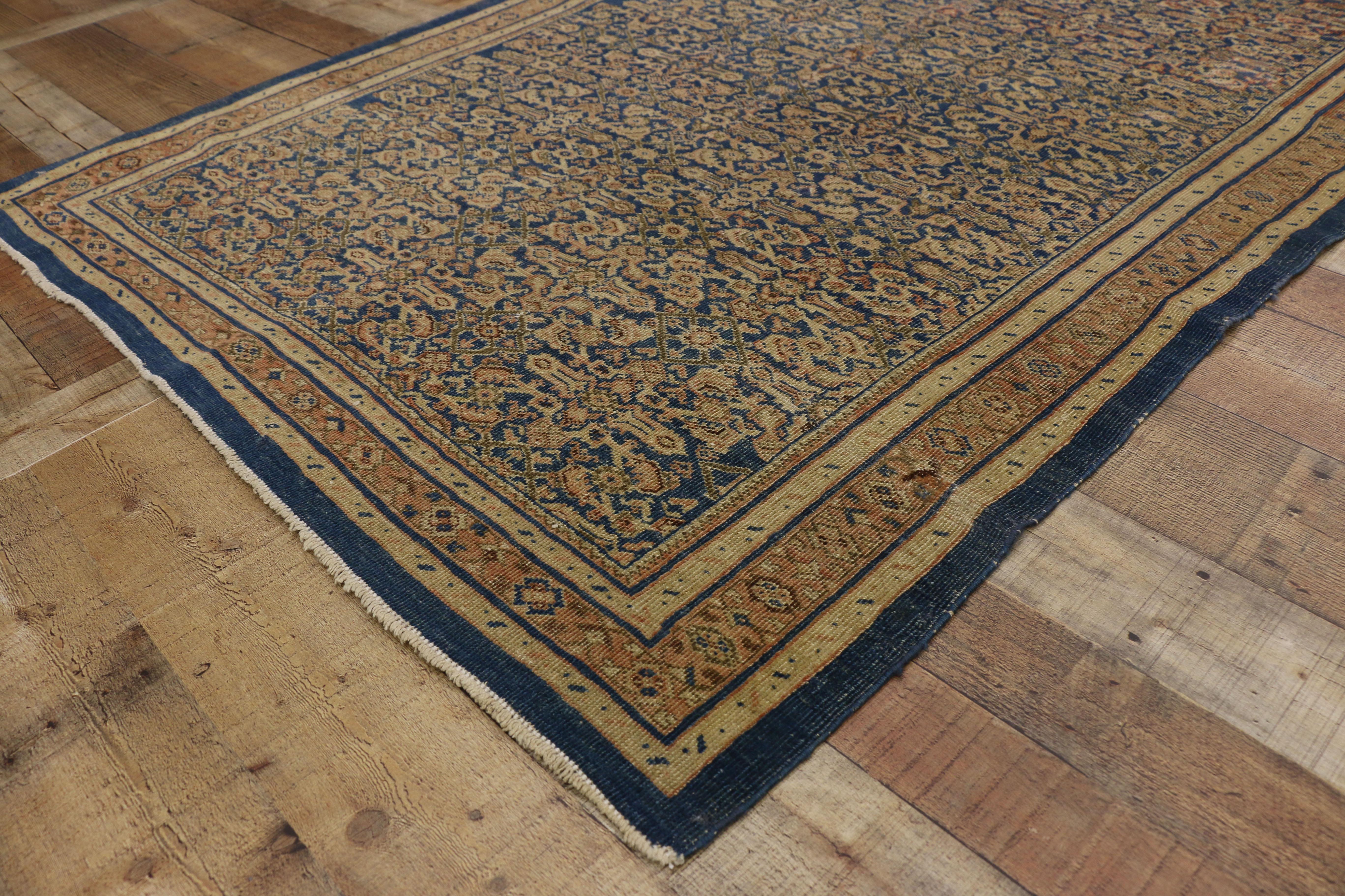 Wool Antique Persian Mahal Ziegler Sultanabad Rug with Rustic Italian Cottage Style For Sale