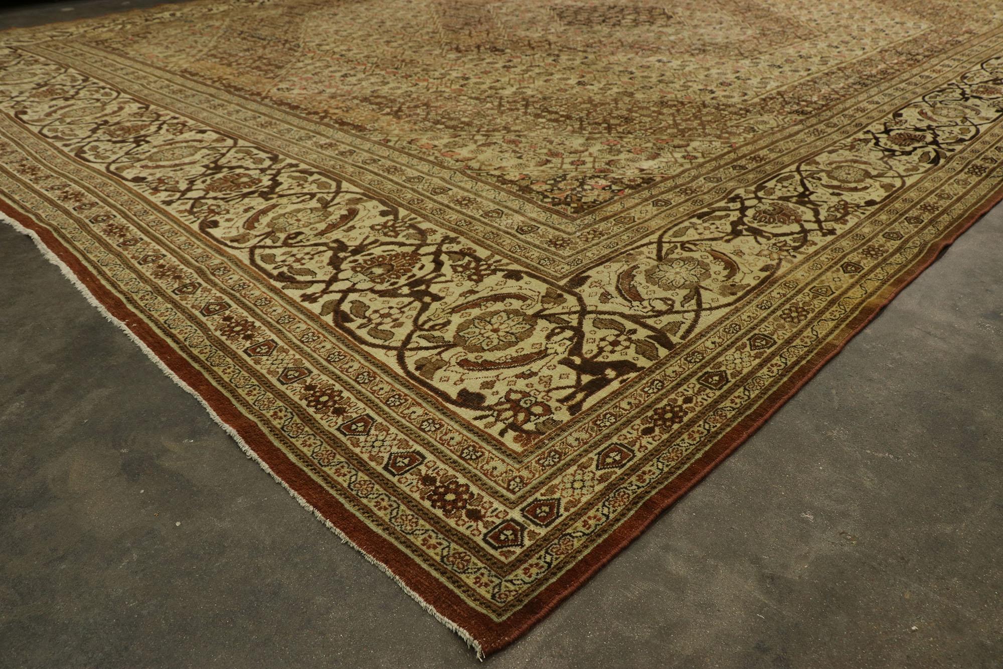 Antique Persian Tabriz Rug, Rustic Sensibility Meets Earth-Tone Elegance For Sale 1
