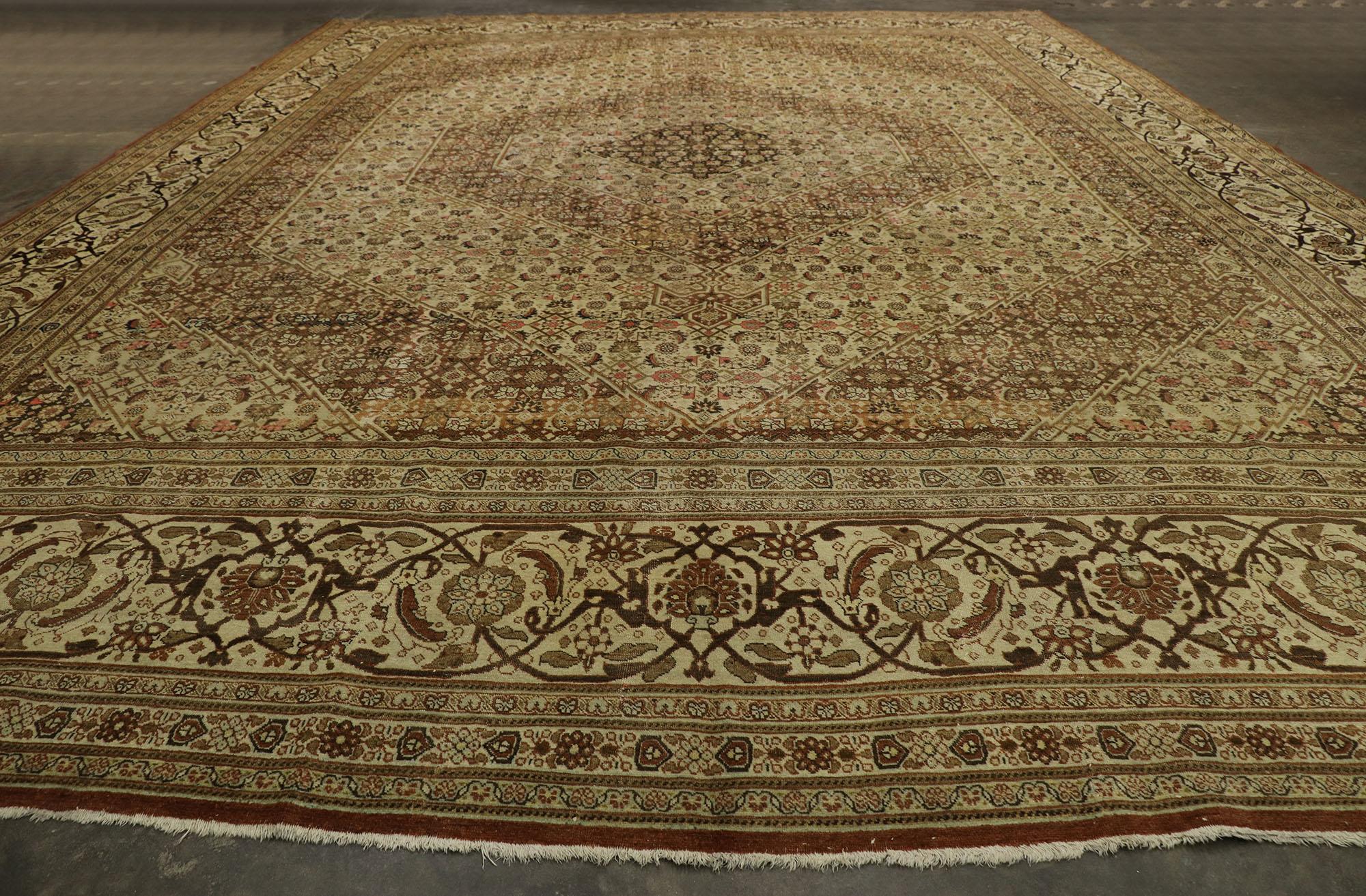 Antique Persian Tabriz Rug, Rustic Sensibility Meets Earth-Tone Elegance For Sale 2