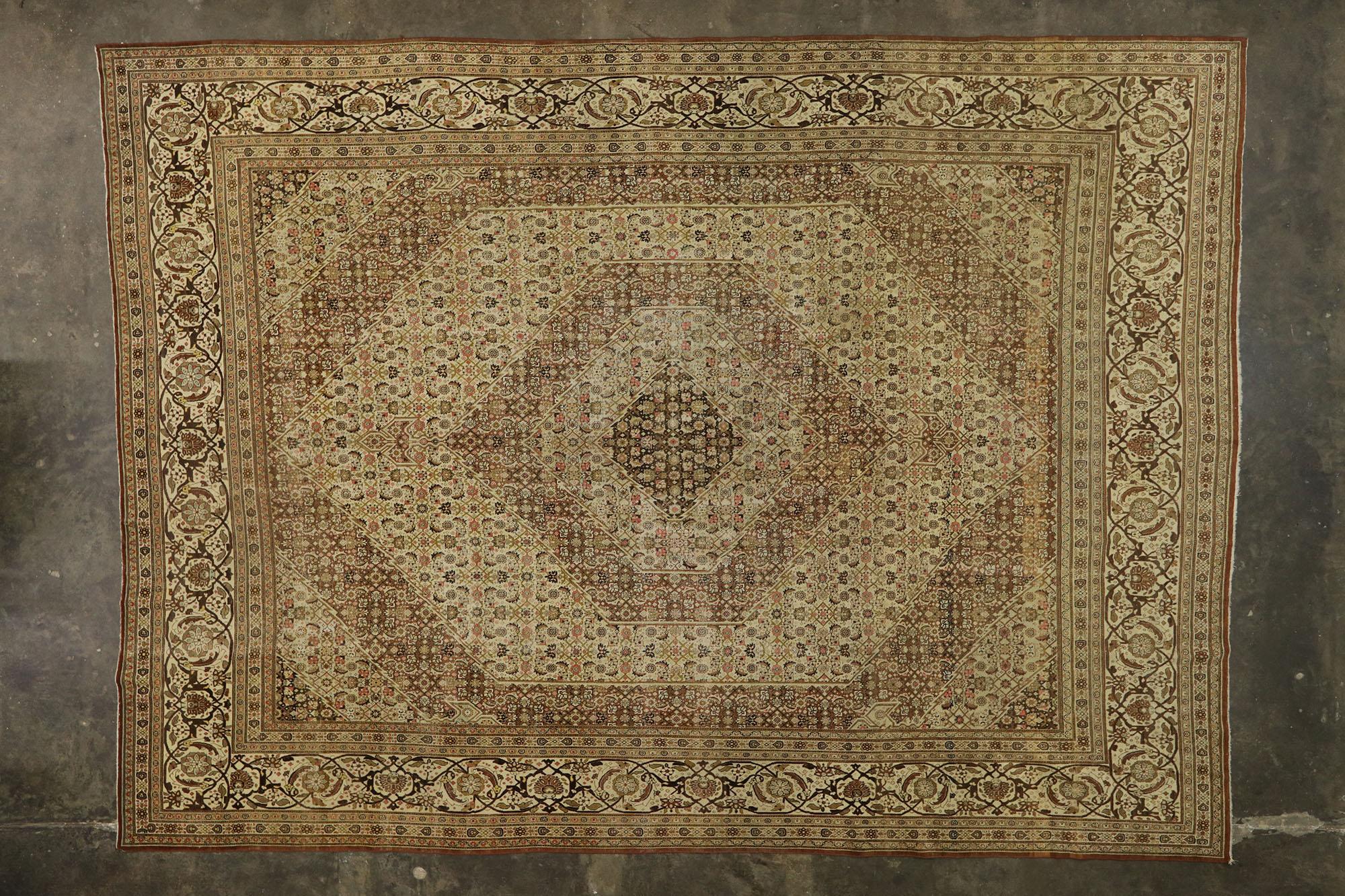 Antique Persian Tabriz Rug, Rustic Sensibility Meets Earth-Tone Elegance For Sale 3