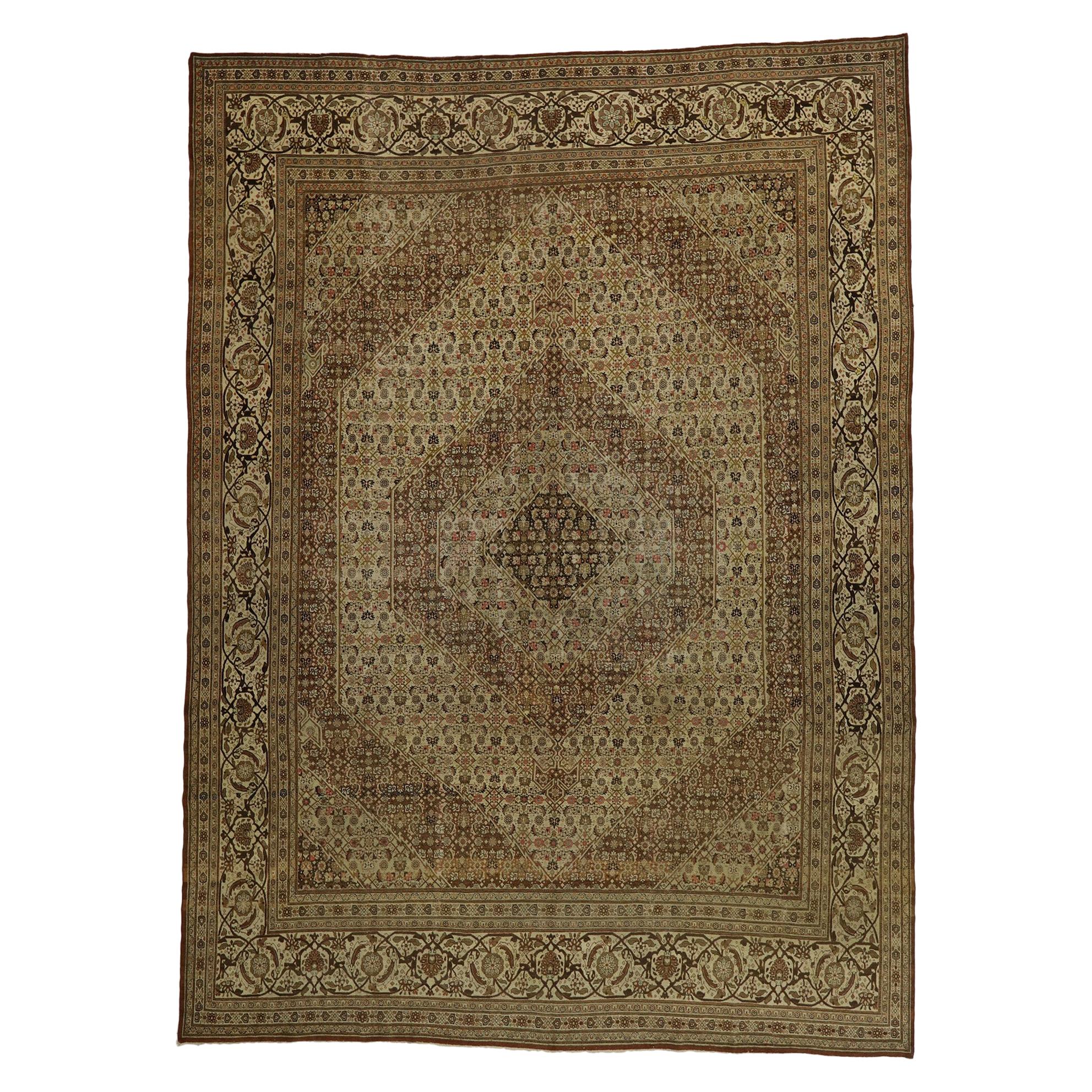 Antique Persian Tabriz Rug, Rustic Sensibility Meets Earth-Tone Elegance