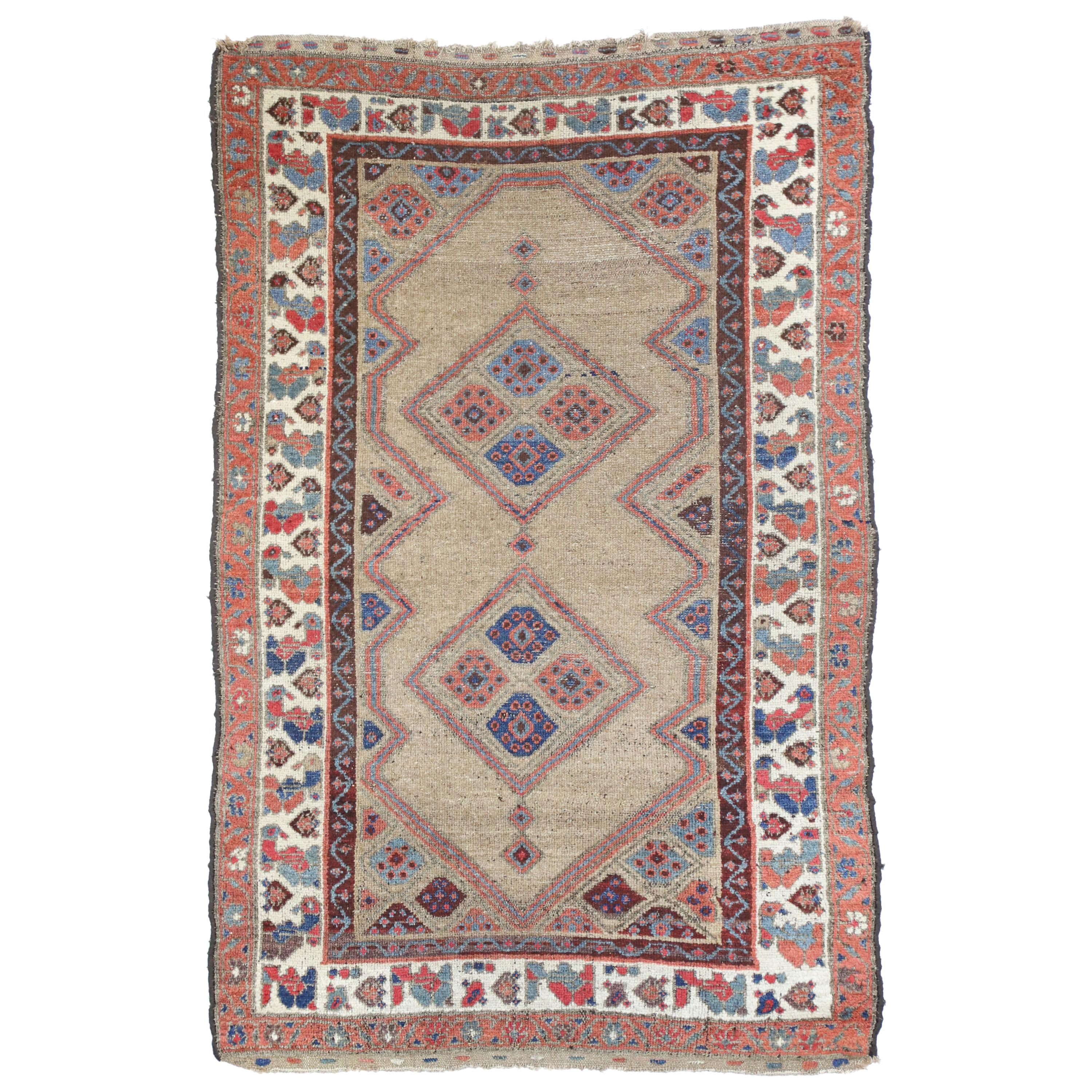 Antiker persischer Malayer-Akzent-Teppich, Eingangs- oder Foyer-Teppich