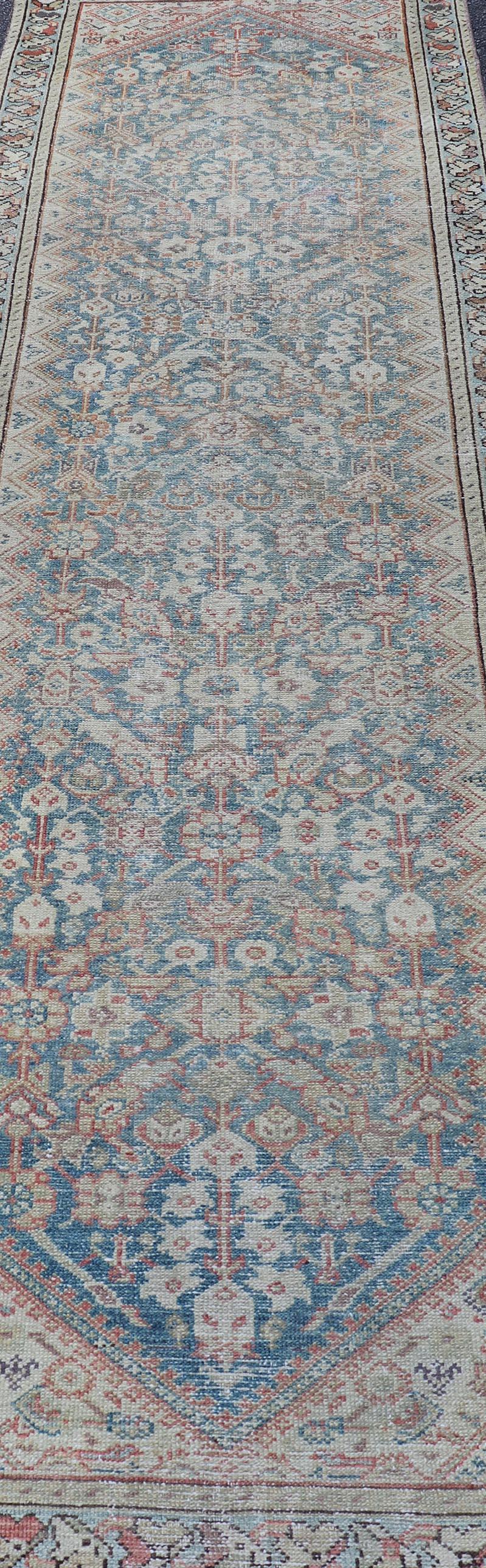 Hand-Knotted Antique Persian Malayer All-Over Designed Runner with Sub Geometric Motifs For Sale