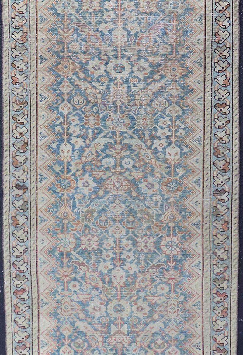 Wool Antique Persian Malayer All-Over Designed Runner with Sub Geometric Motifs For Sale