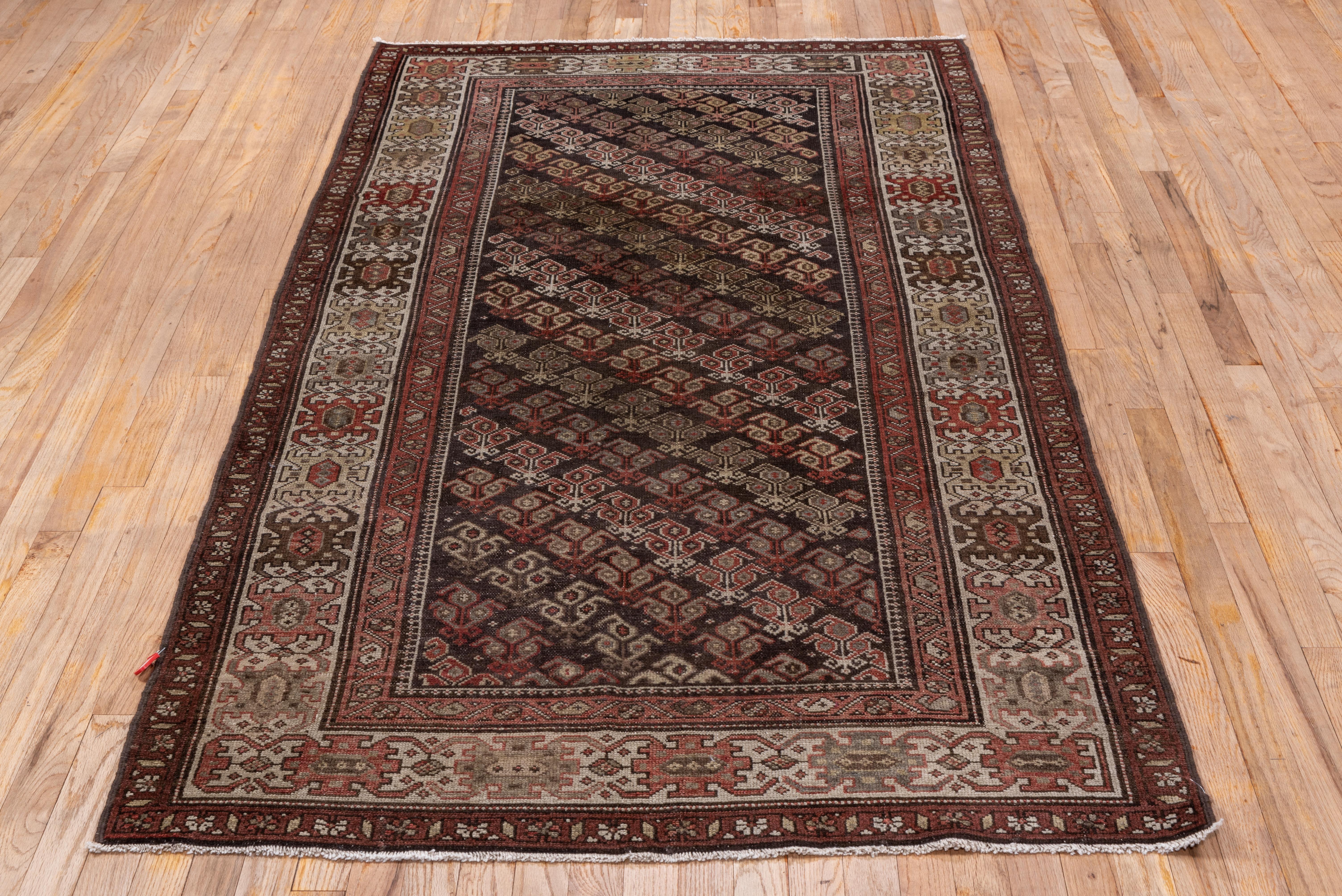 Hand-Knotted Antique Persian Malayer Area Rug, Dark Brown Allover Field, Red & Gold Accents For Sale