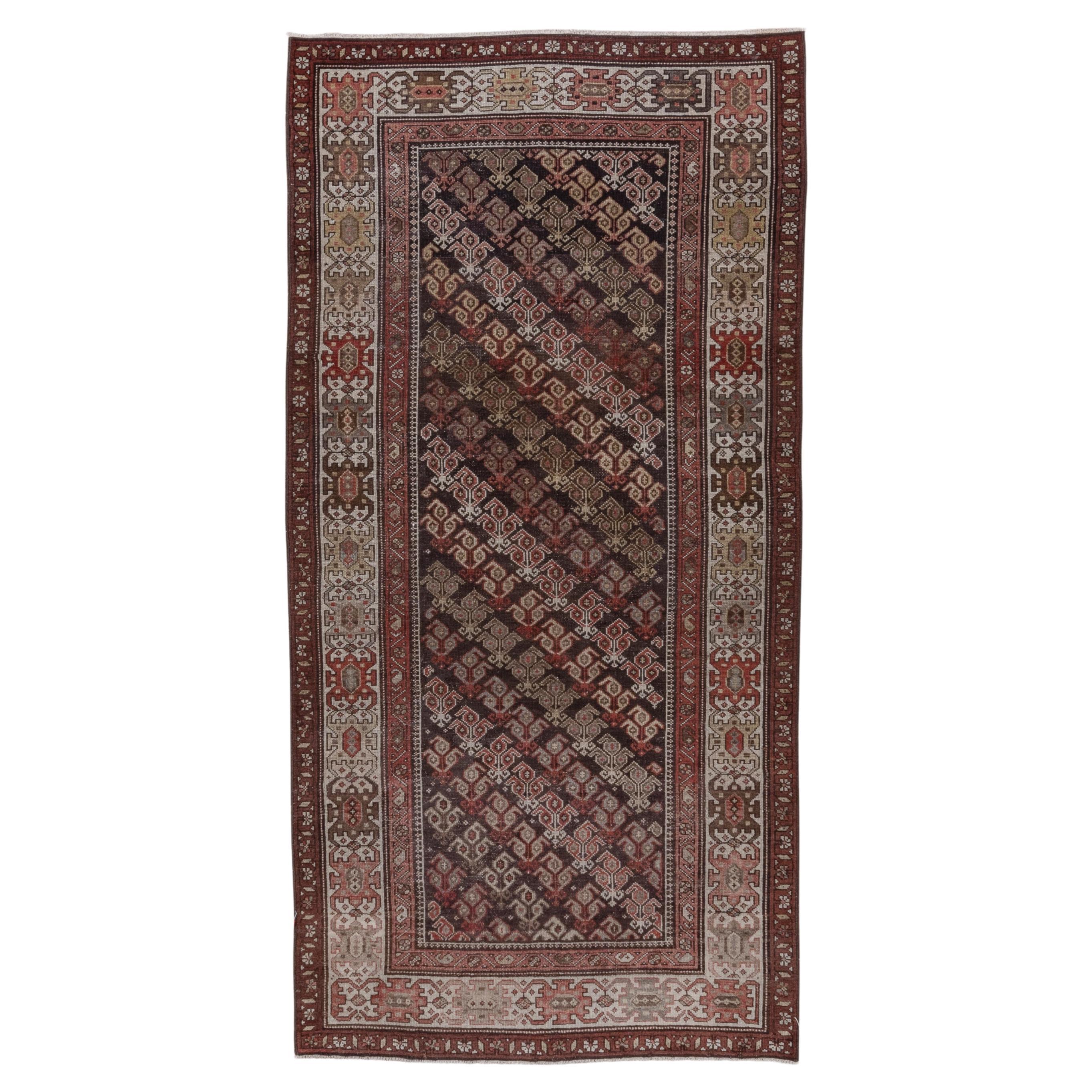 Antique Persian Malayer Area Rug, Dark Brown Allover Field, Red & Gold Accents For Sale