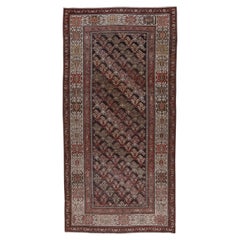 Antiker persischer Malayer-Teppich, dunkelbraunes Allover-Feld, rote und goldene Akzente