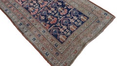 Antique Persian Malayer Blue, Ivory and Coral Wool Rug 3'2''x6'4'' Circa 1920