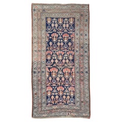 Antique Persian Malayer Blue, Ivory and Coral Wool Rug 3'2''x6'4'' Circa 1920