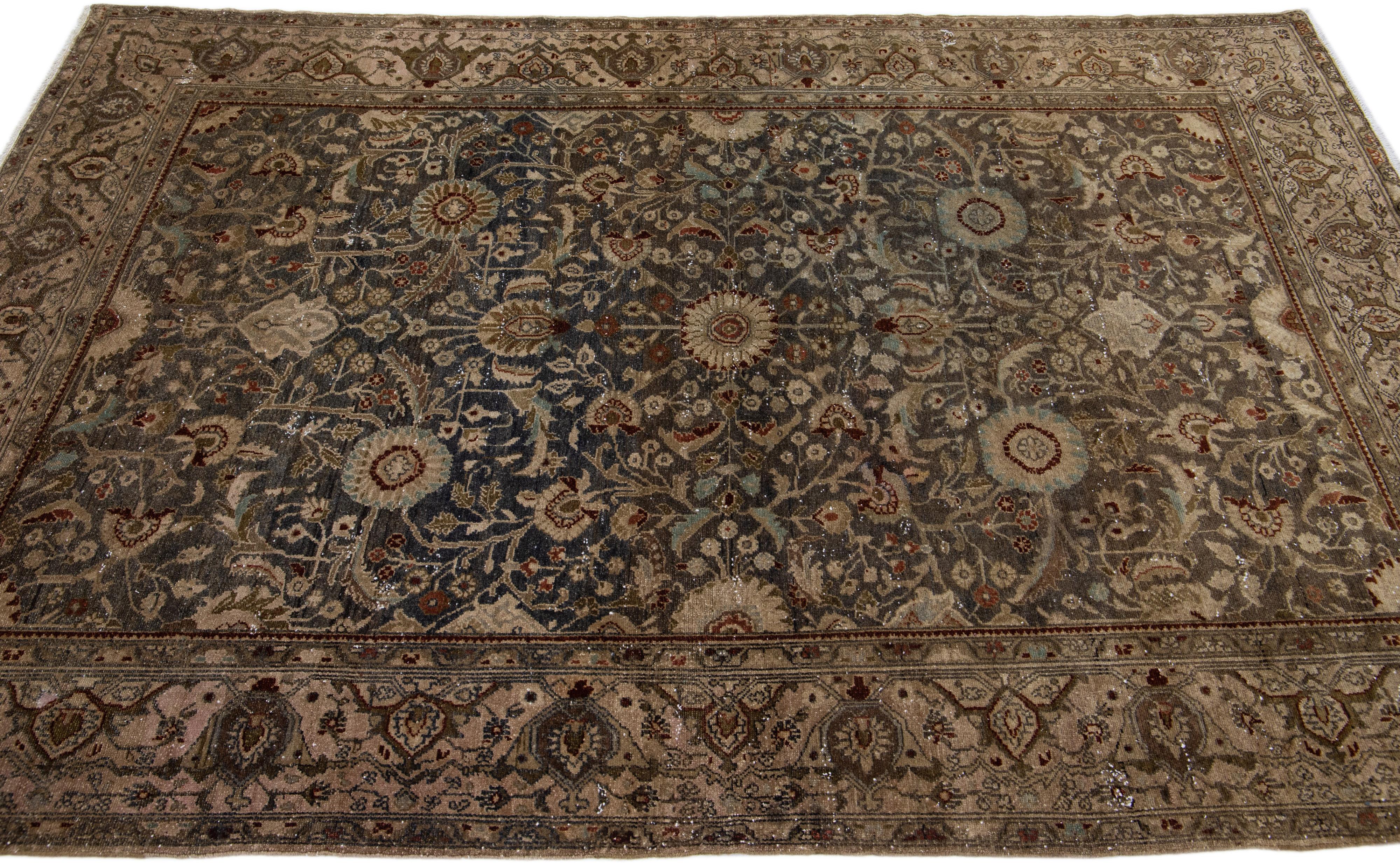 Antique Persian Malayer Blue Wool Rug with Medallion Floral Design In Good Condition For Sale In Norwalk, CT