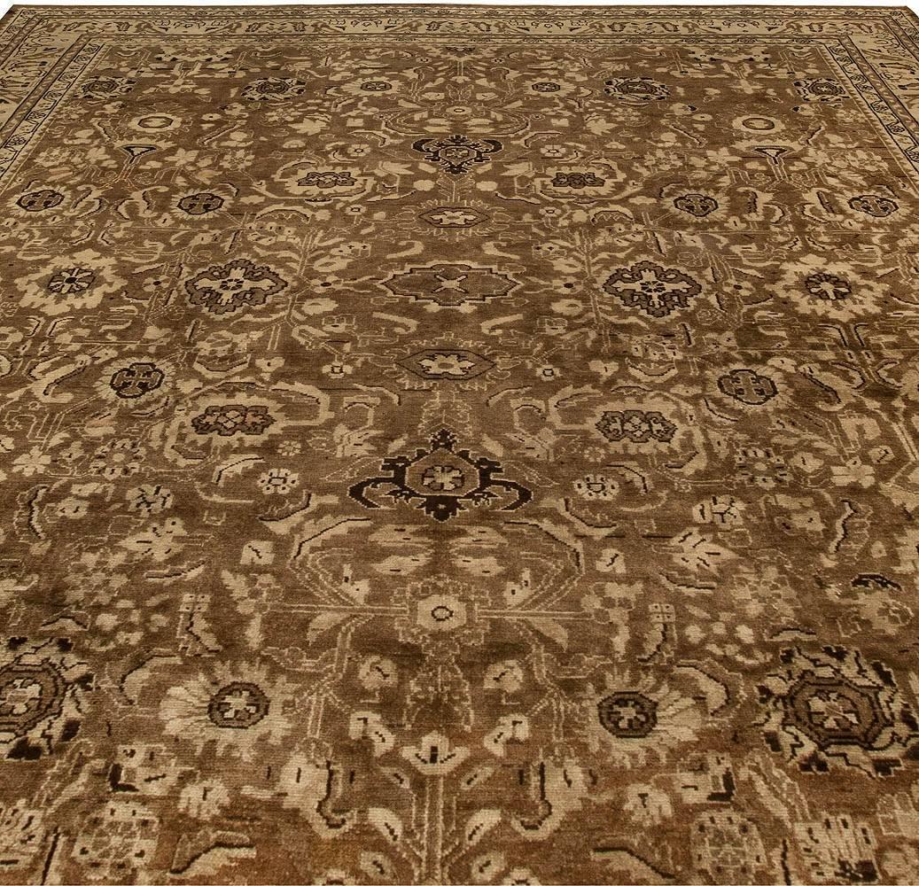 Hand-Knotted Antique Persian Malayer Brown Handwoven Wool Rug For Sale
