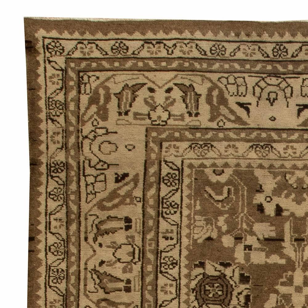 Antiker Persischer Malayer Brauner Handgewebter Wollteppich (Wolle) im Angebot