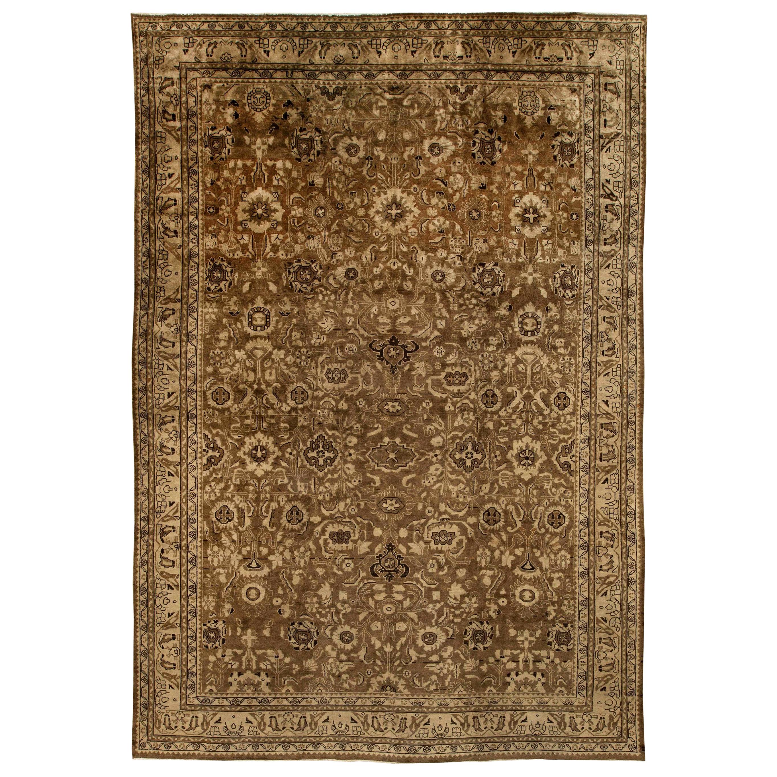 Antique Persian Malayer Brown Handwoven Wool Rug For Sale