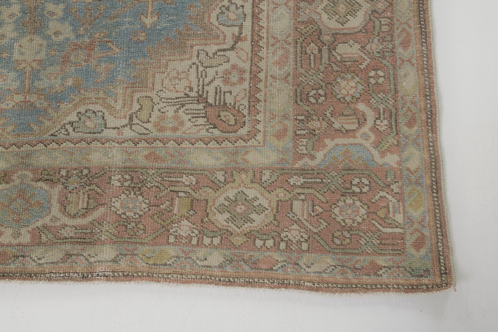 A breathtaking Antique Persian Malayer rug that appears to have a grandiose sense of collaboration that complemented to form a majestic allover dainty botanical motifs. Rendered in stunning warm colour scheme, this mesmerizing rug tells a story from