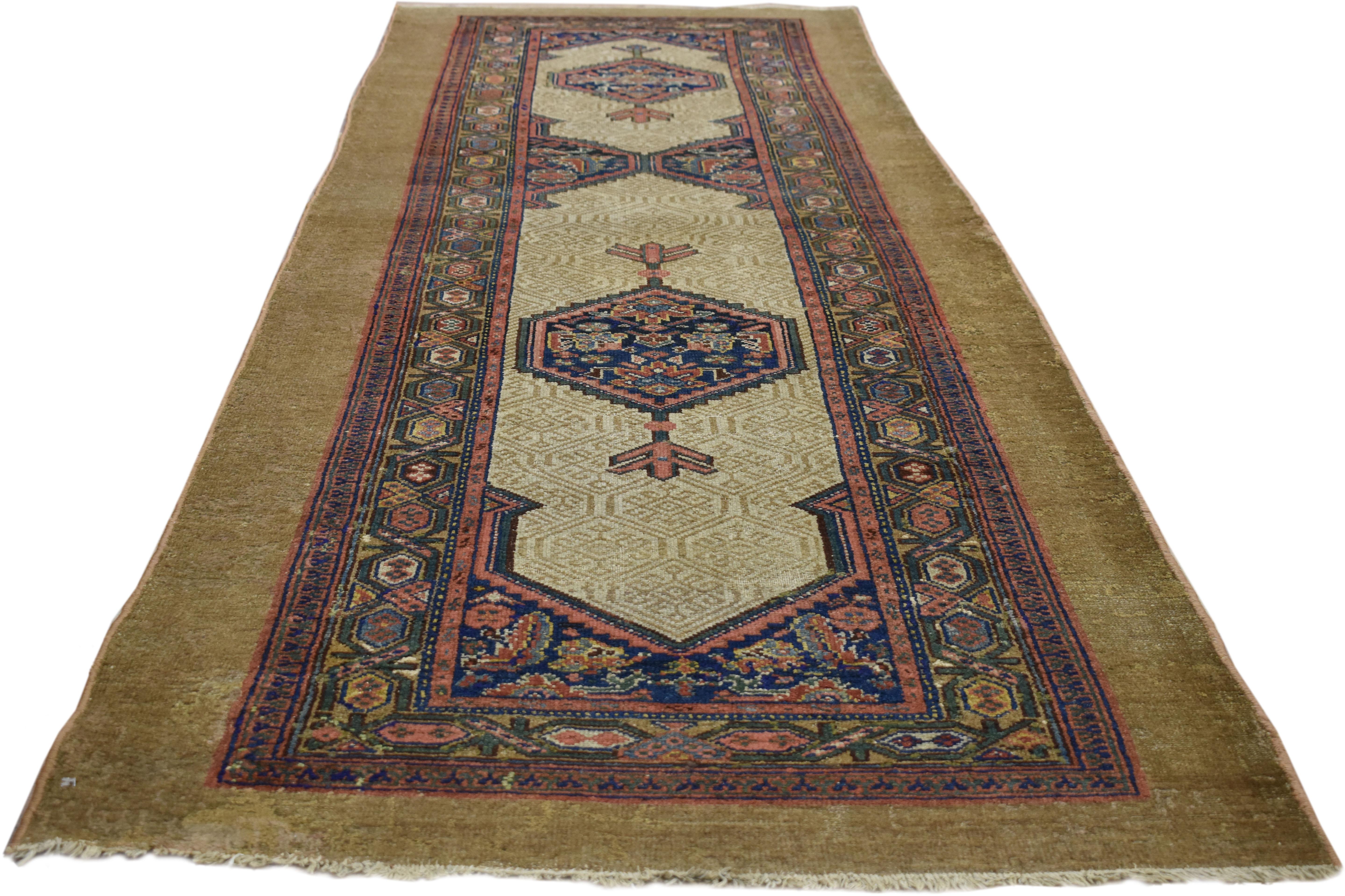 Antique Persian Malayer Camel Hair Runner, Hallway Runner In Good Condition For Sale In Dallas, TX
