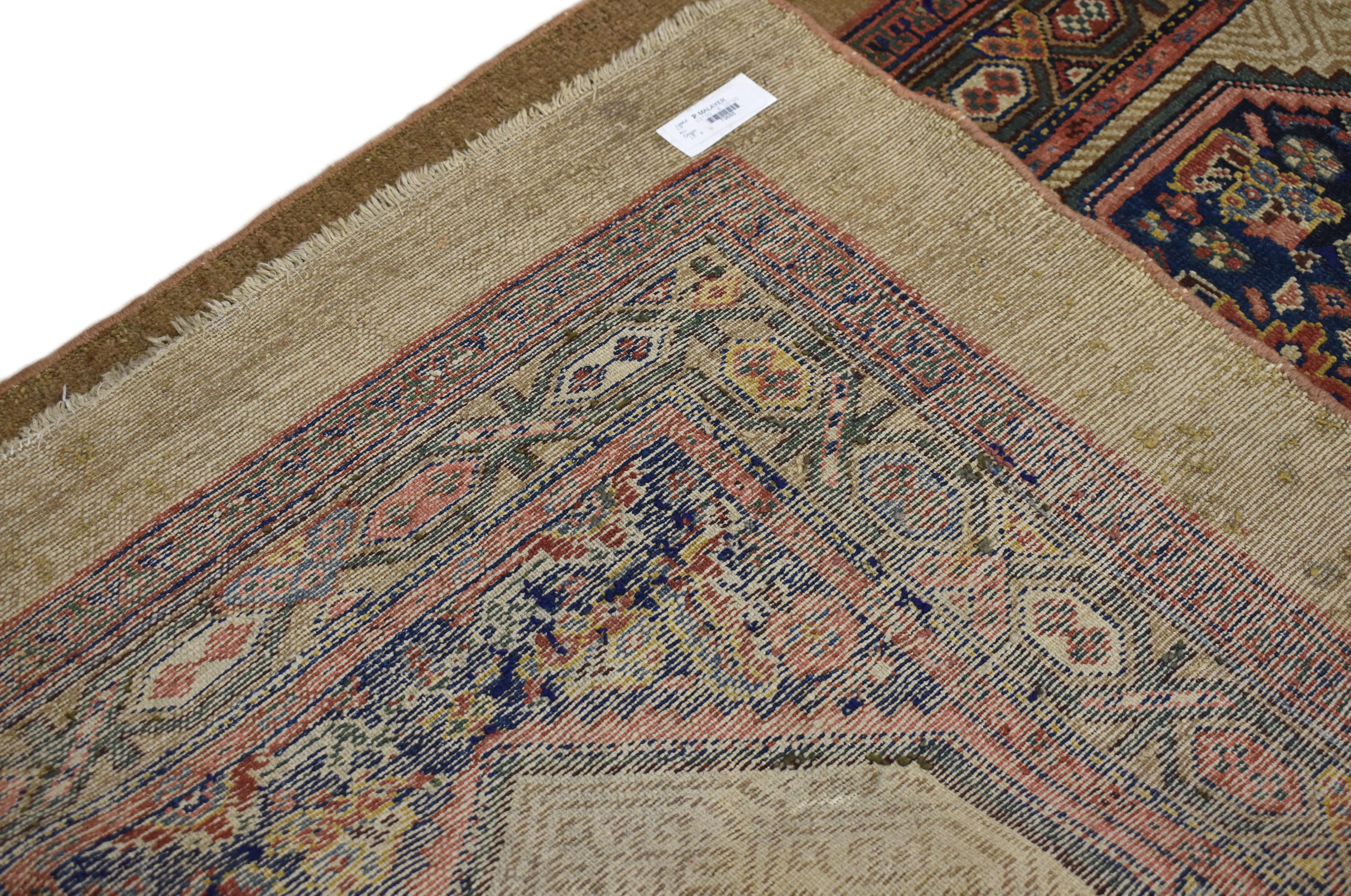 20th Century Antique Persian Malayer Camel Hair Runner, Hallway Runner For Sale