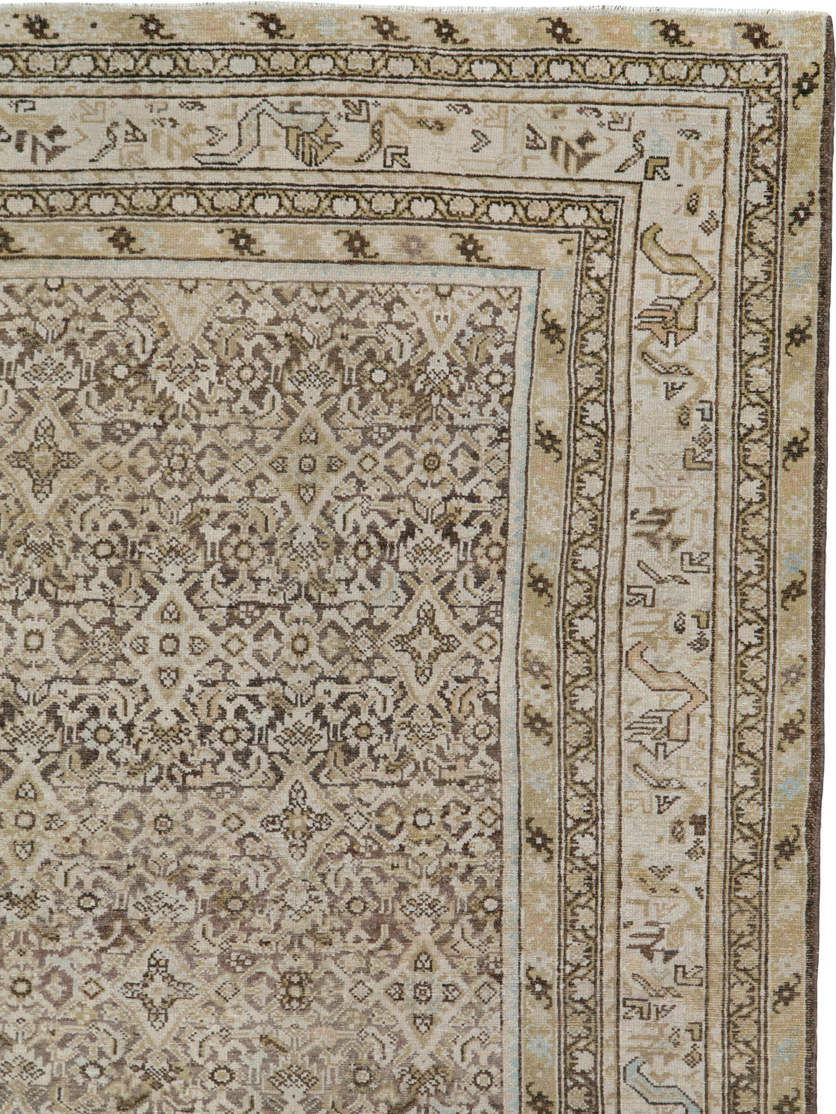 Rustic Antique Persian Malayer Carpet For Sale