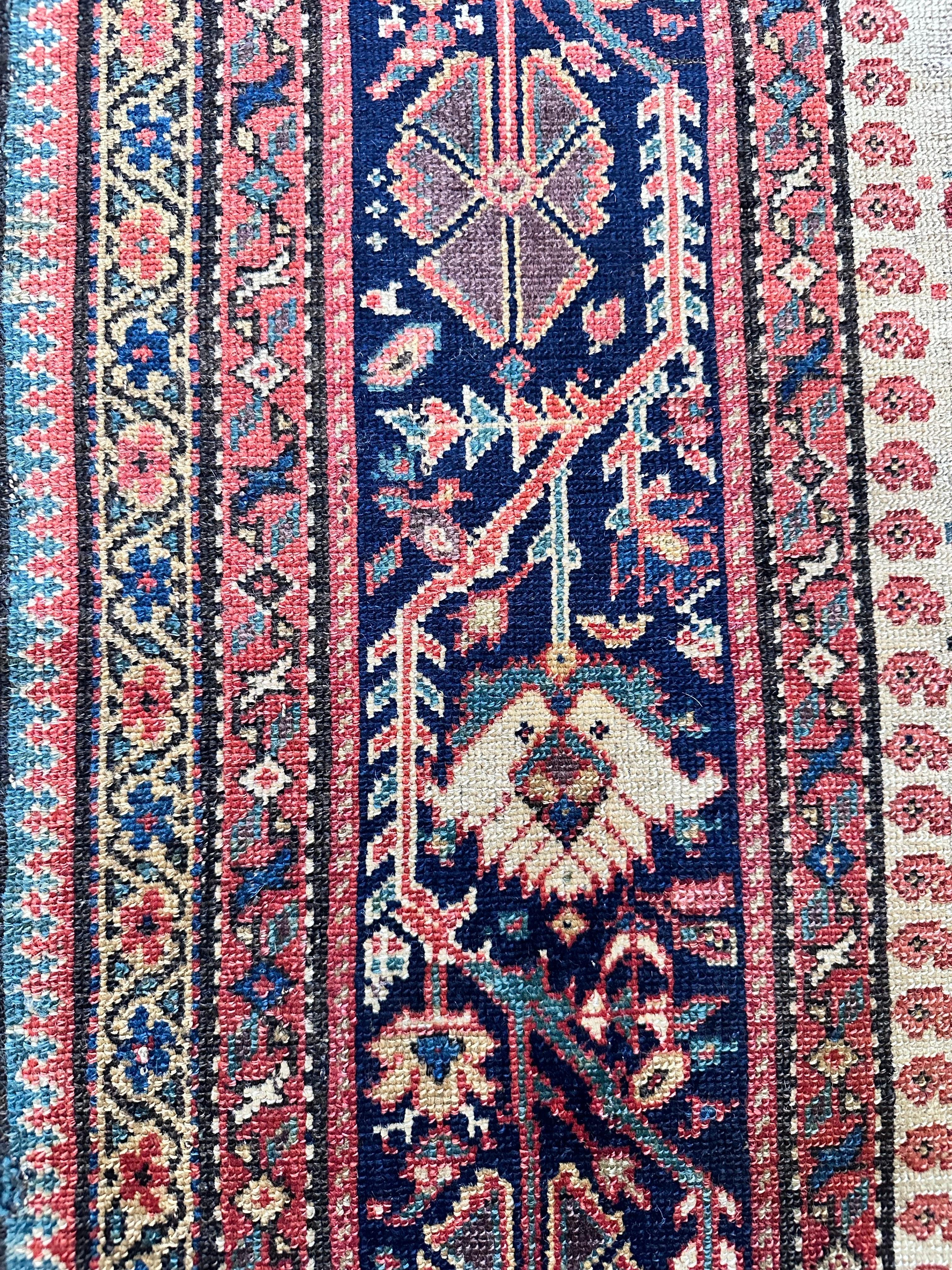 Antiker Persischer Malayer Teppich, Geometrisches Design, Elfenbein, Grün, Marine CIRCA 1890 im Angebot 8