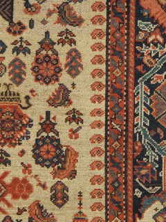 Antique Persian Malayer Carpet, Geometric Design, Ivory, Green, Navy Circa 1890