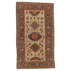 Antiker Persischer Malayer Teppich, Geometrisches Design, Elfenbein, Grün, Marine CIRCA 1890