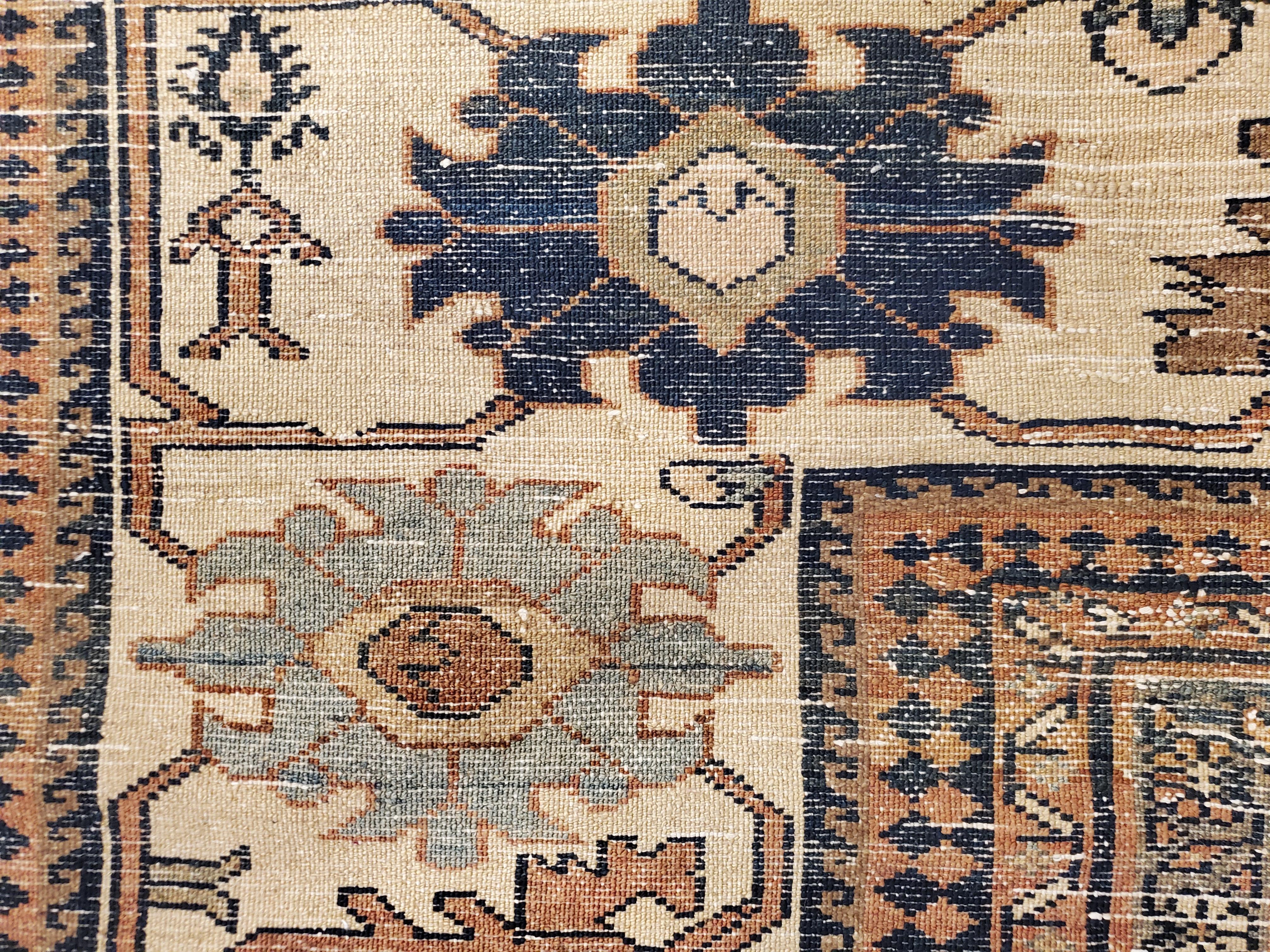 Antique Persian Malayer Carpet, Handmade Oriental Rugs, Navy, Orange, Cream For Sale 4