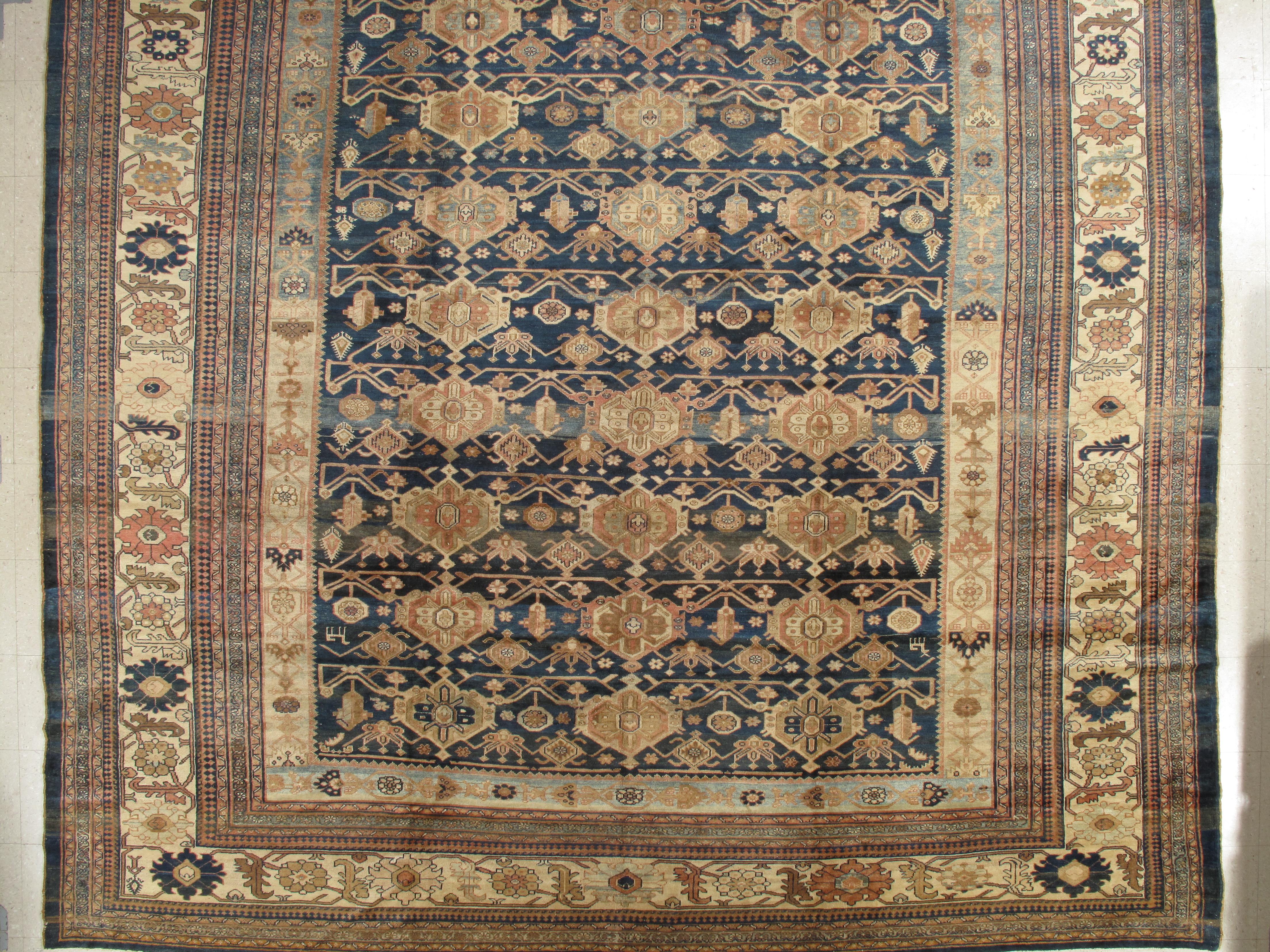 Antique Persian Malayer Carpet, Handmade Oriental Rugs, Navy, Orange, Cream For Sale 6