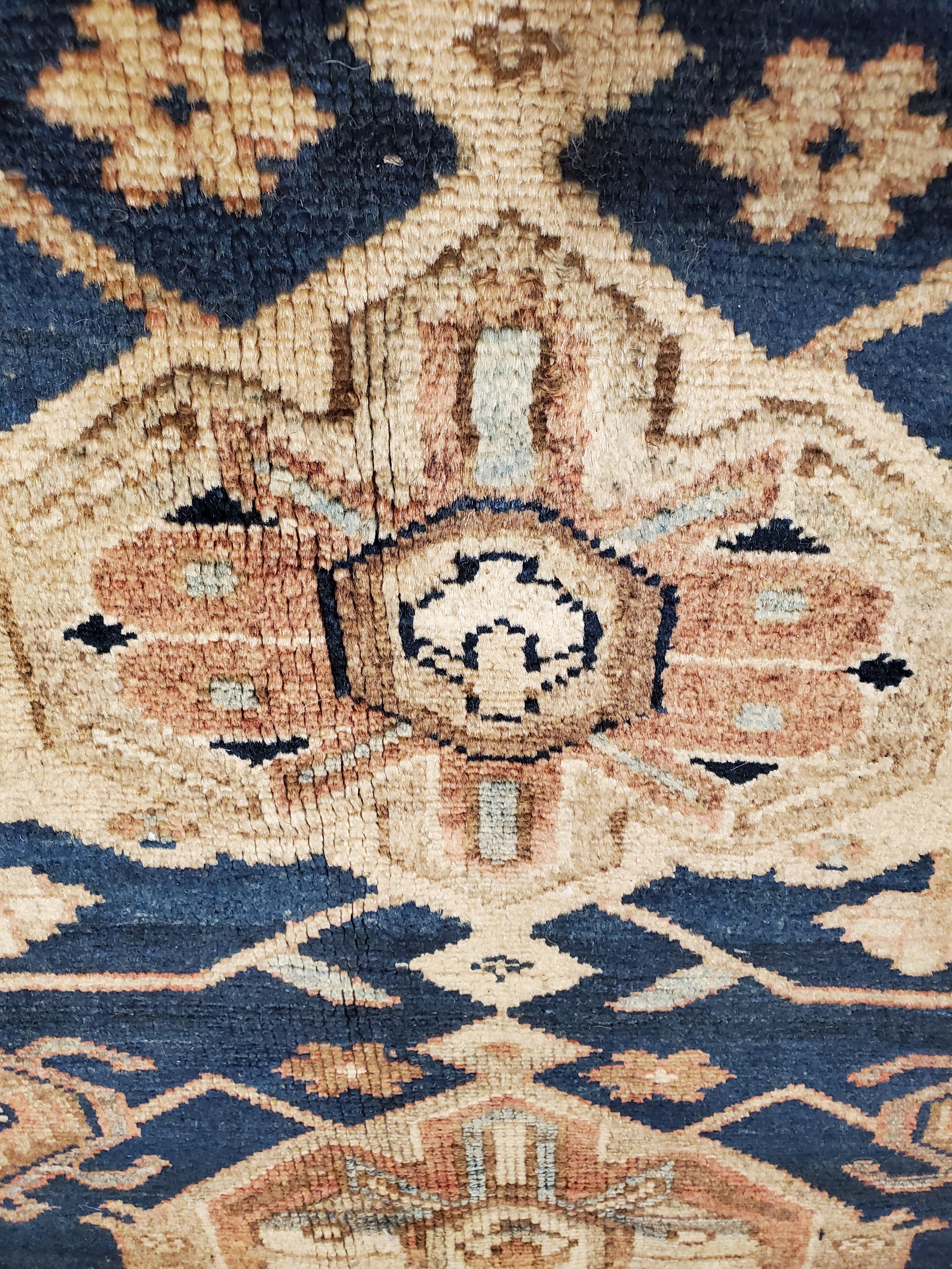 Hand-Woven Antique Persian Malayer Carpet, Handmade Oriental Rugs, Navy, Orange, Cream For Sale