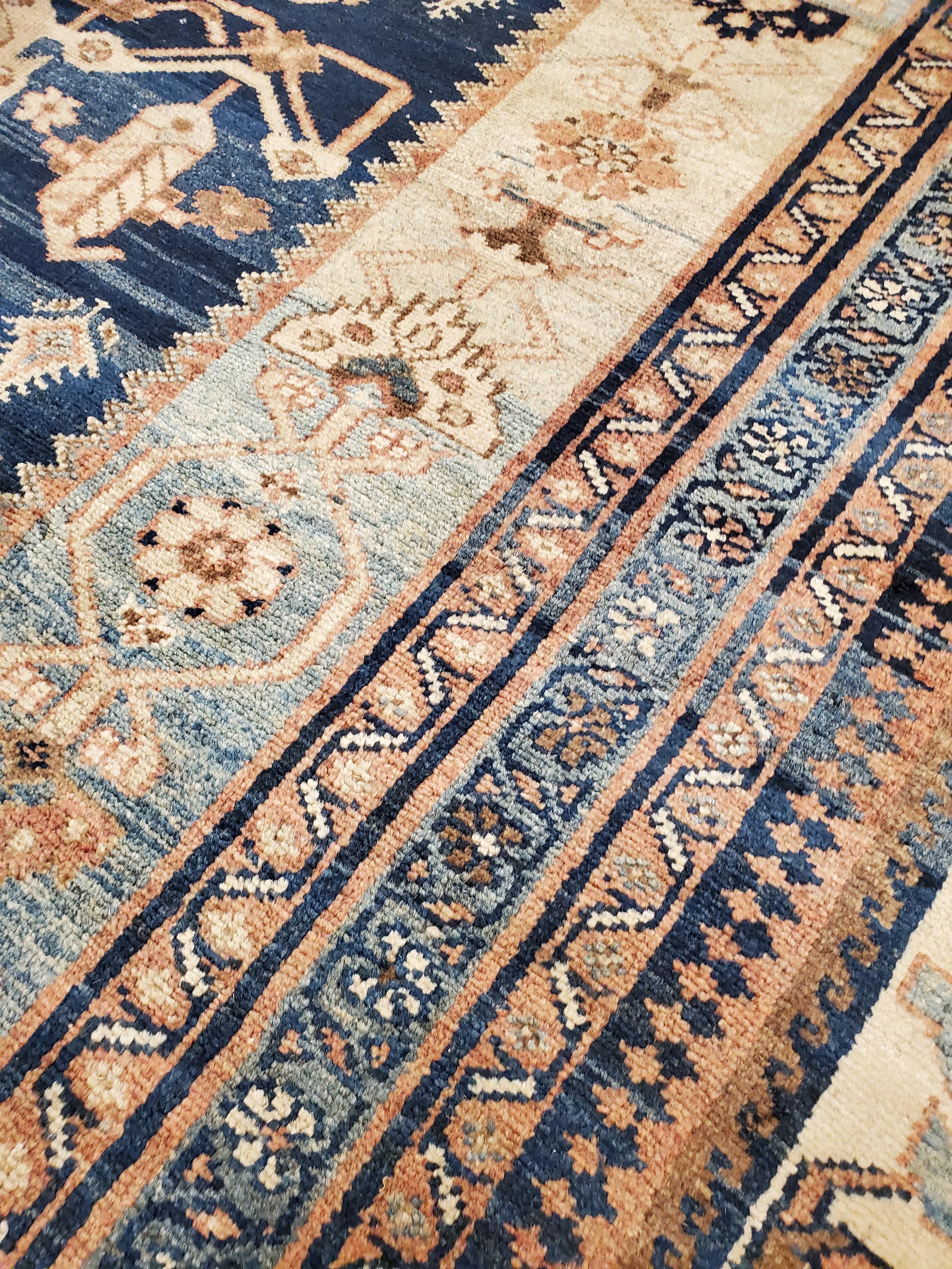 Antique Persian Malayer Carpet, Handmade Oriental Rugs, Navy, Orange, Cream In Good Condition For Sale In Port Washington, NY