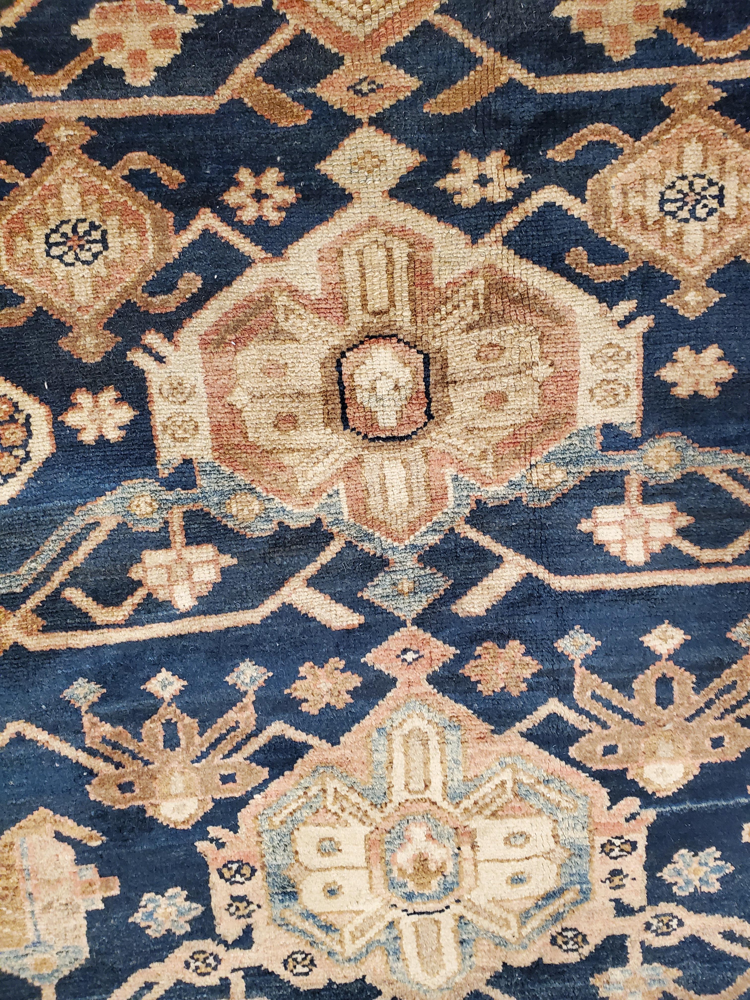 Wool Antique Persian Malayer Carpet, Handmade Oriental Rugs, Navy, Orange, Cream For Sale