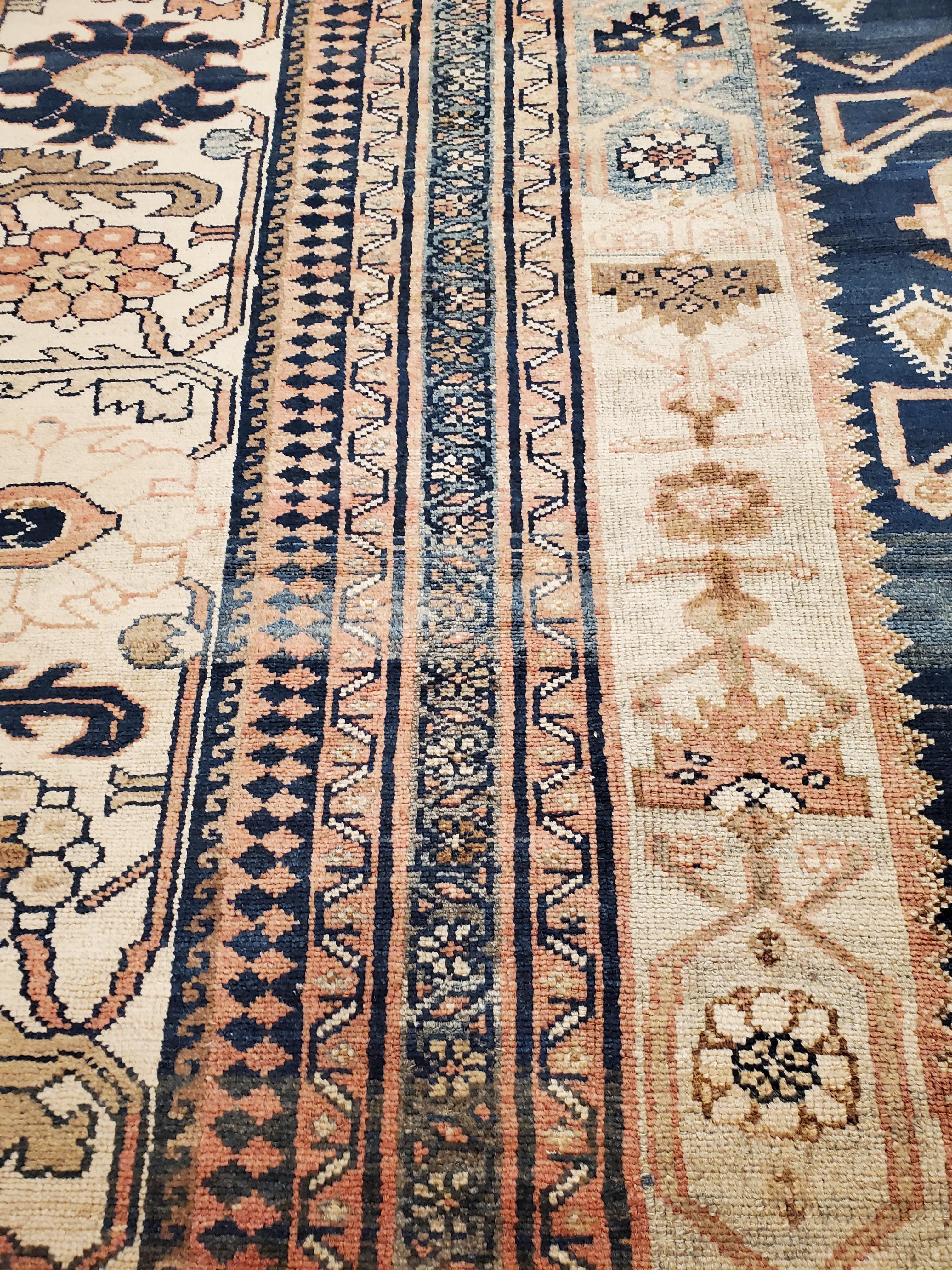 Antique Persian Malayer Carpet, Handmade Oriental Rugs, Navy, Orange, Cream For Sale 1