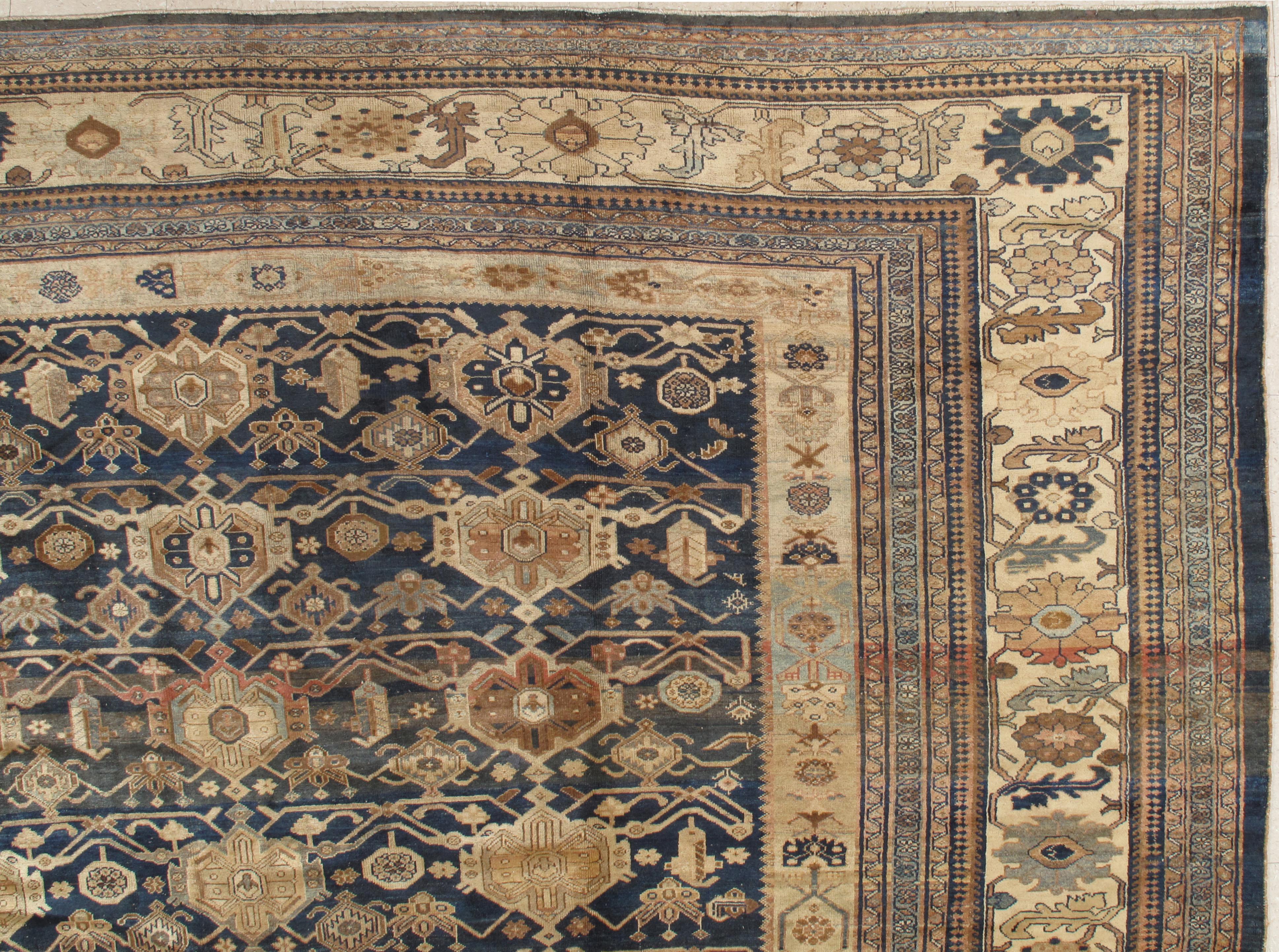 Antique Persian Malayer Carpet, Handmade Oriental Rugs, Navy, Orange, Cream For Sale 2