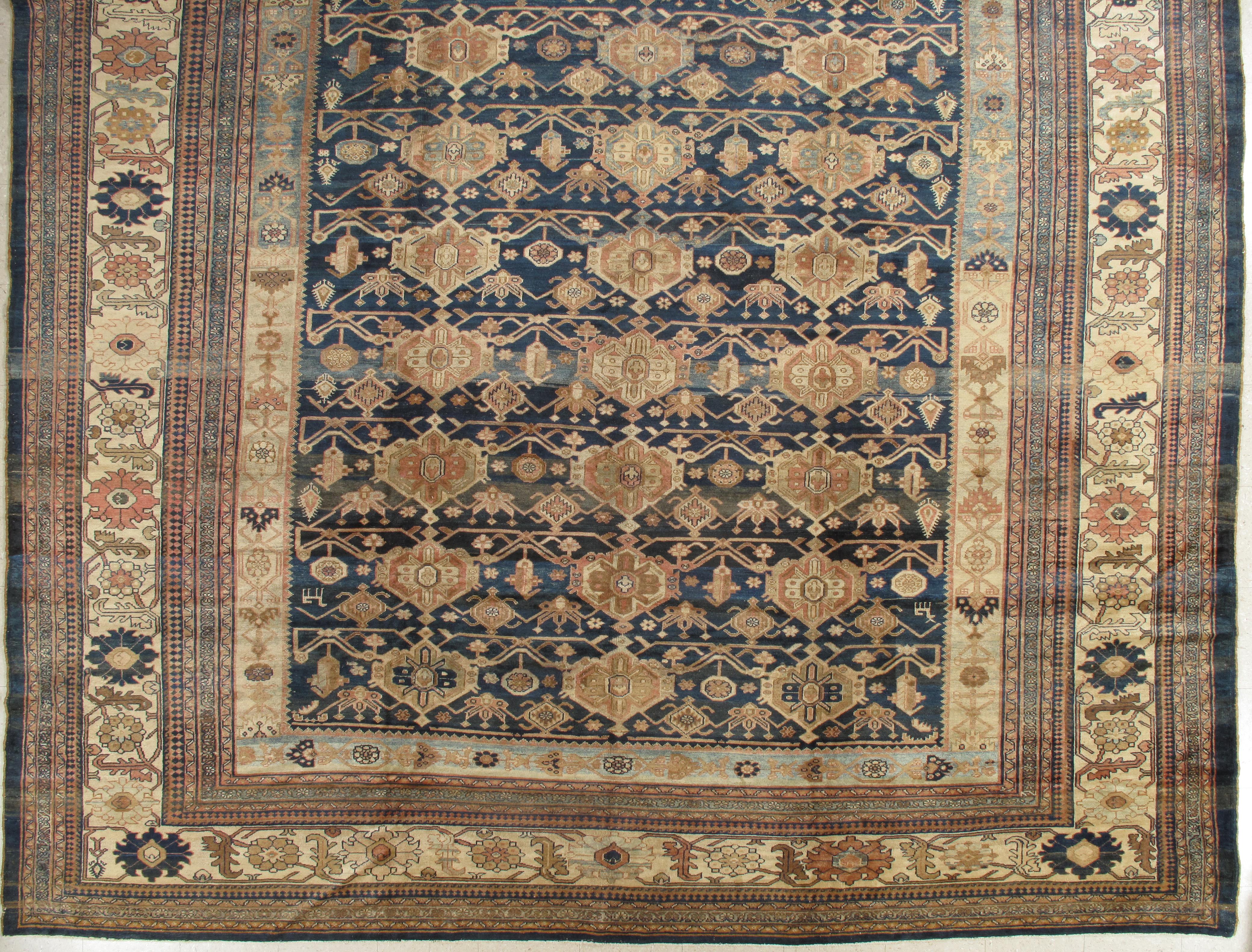 Antique Persian Malayer Carpet, Handmade Oriental Rugs, Navy, Orange, Cream For Sale 3