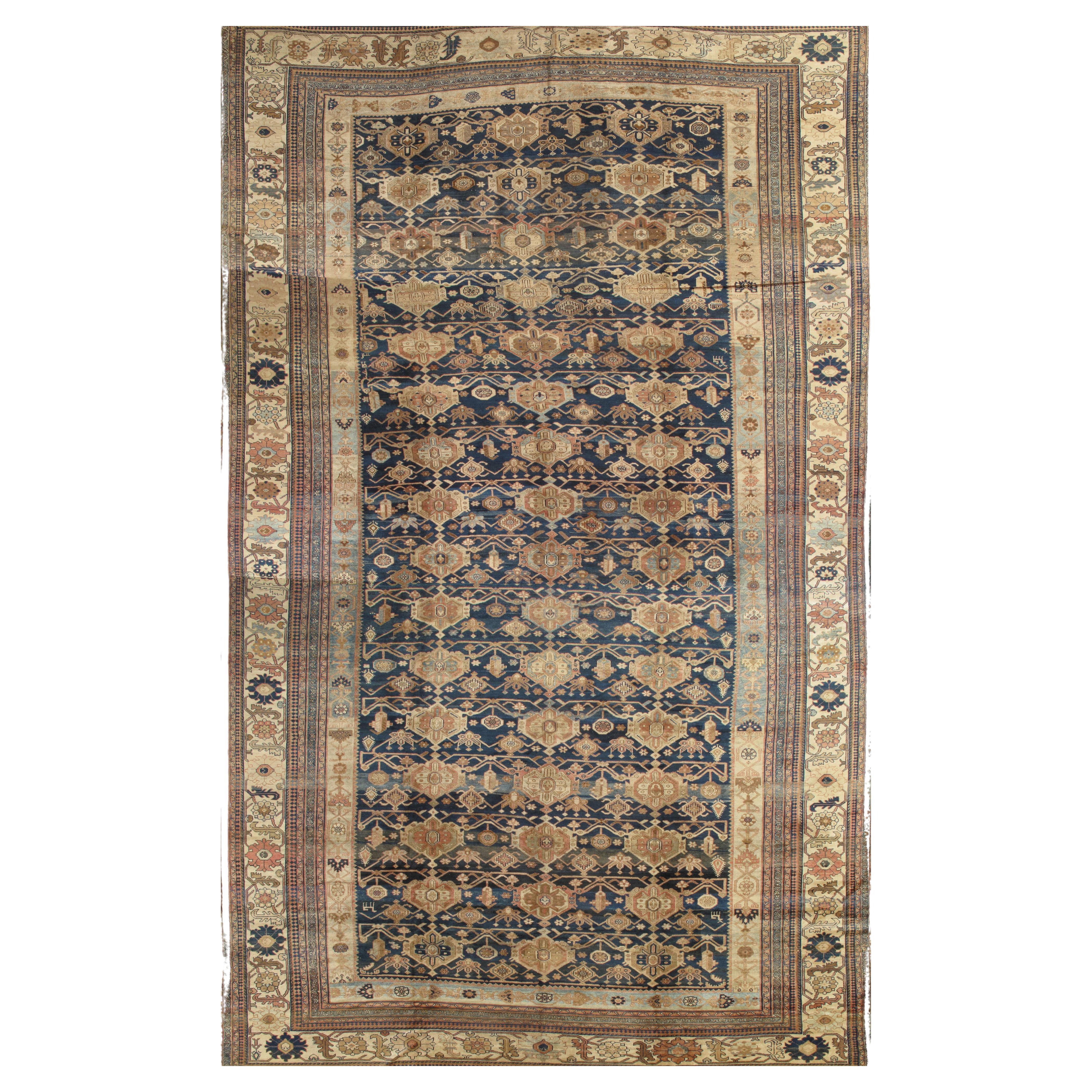 Antique Persian Malayer Carpet, Handmade Oriental Rugs, Navy, Orange, Cream For Sale
