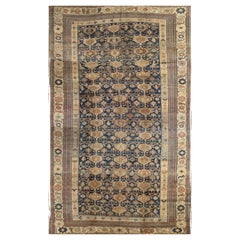 Tapis persan ancien Malayer, tapis orientaux fait à la main, bleu marine, orange et crème