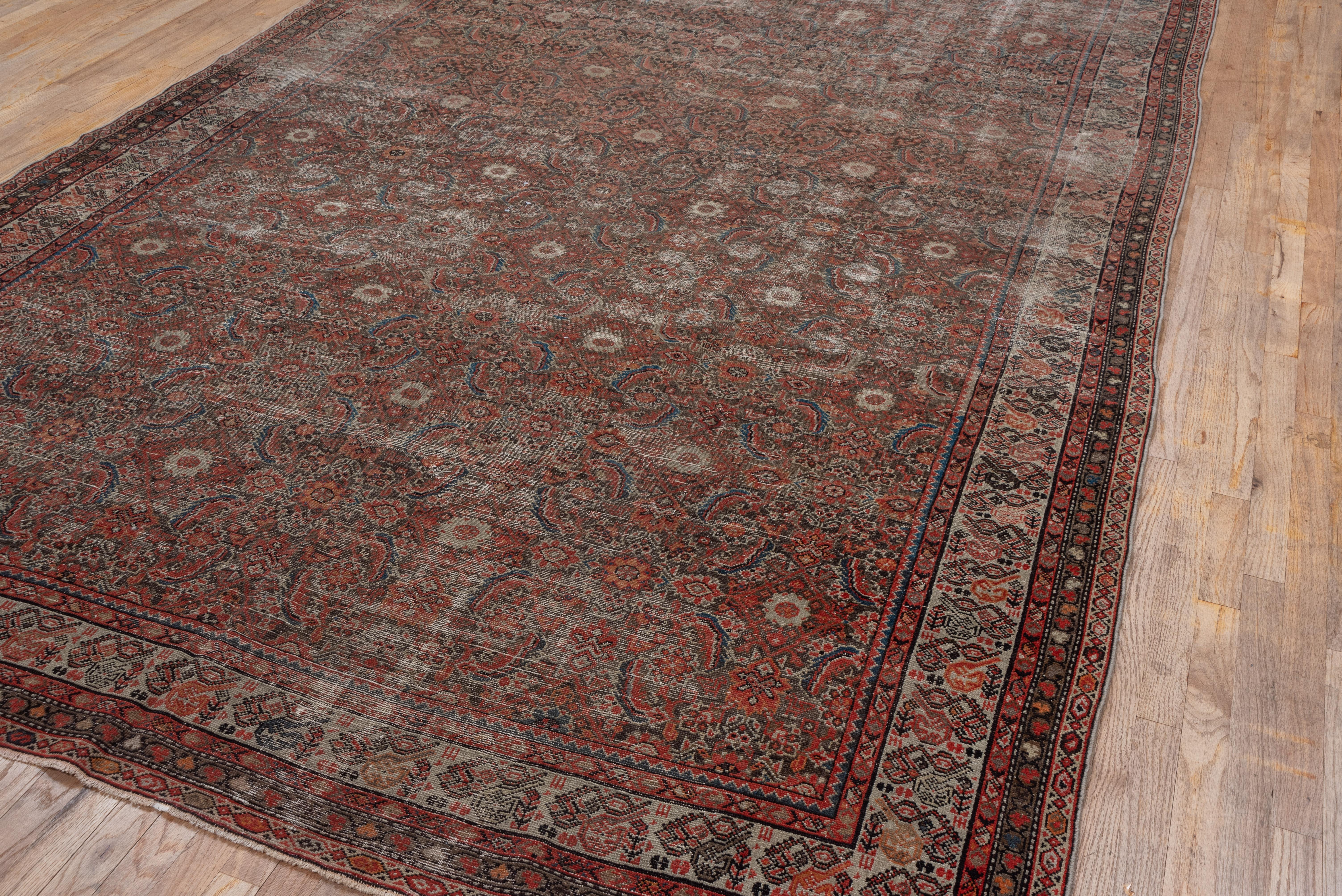 Wool Antique Persian Malayer Carpet, Lightly Distressed, All-Over Field For Sale
