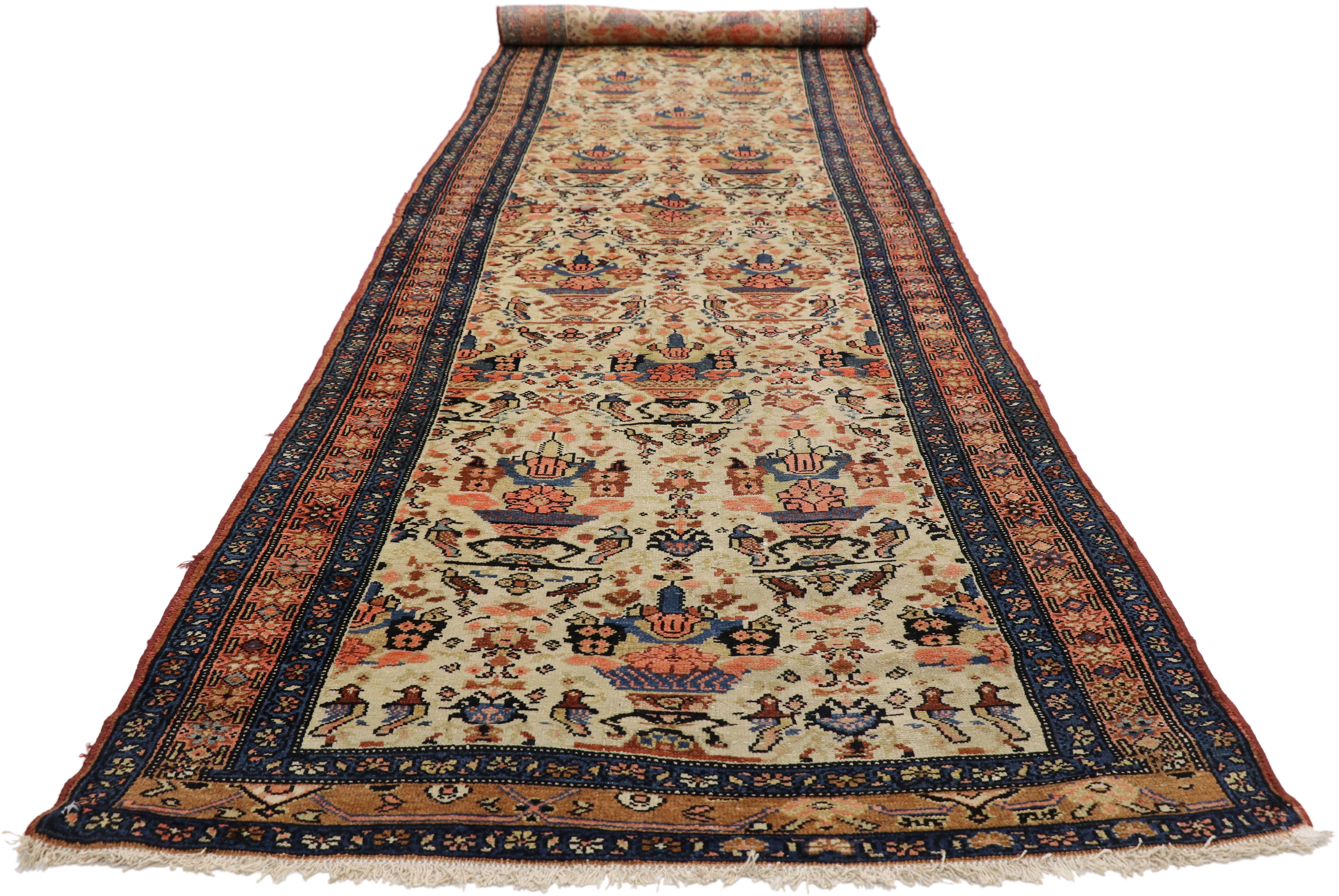 Hand-Knotted Antique Persian Malayer Runner with Romantic Victorian Style
