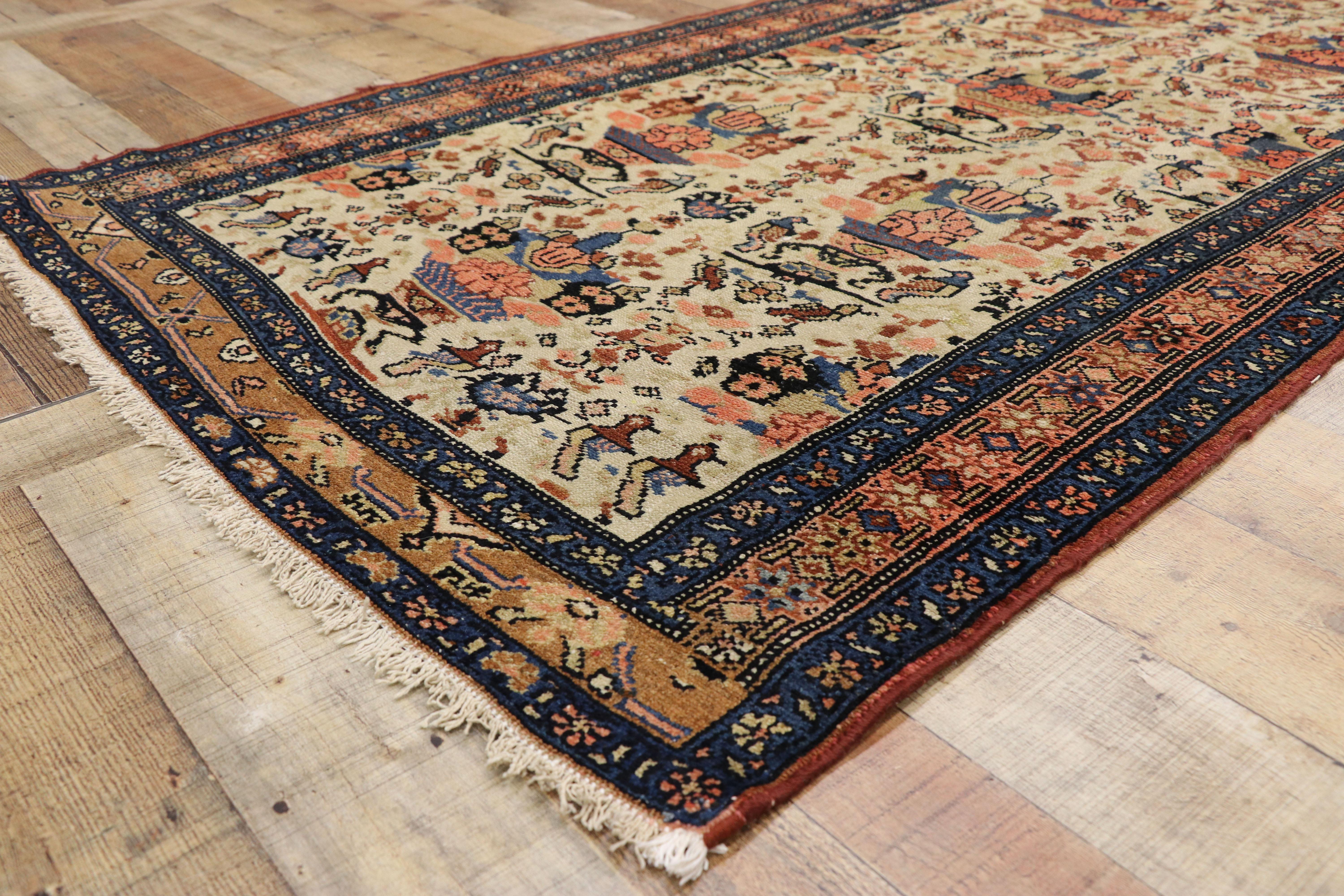 Wool Antique Persian Malayer Runner with Romantic Victorian Style