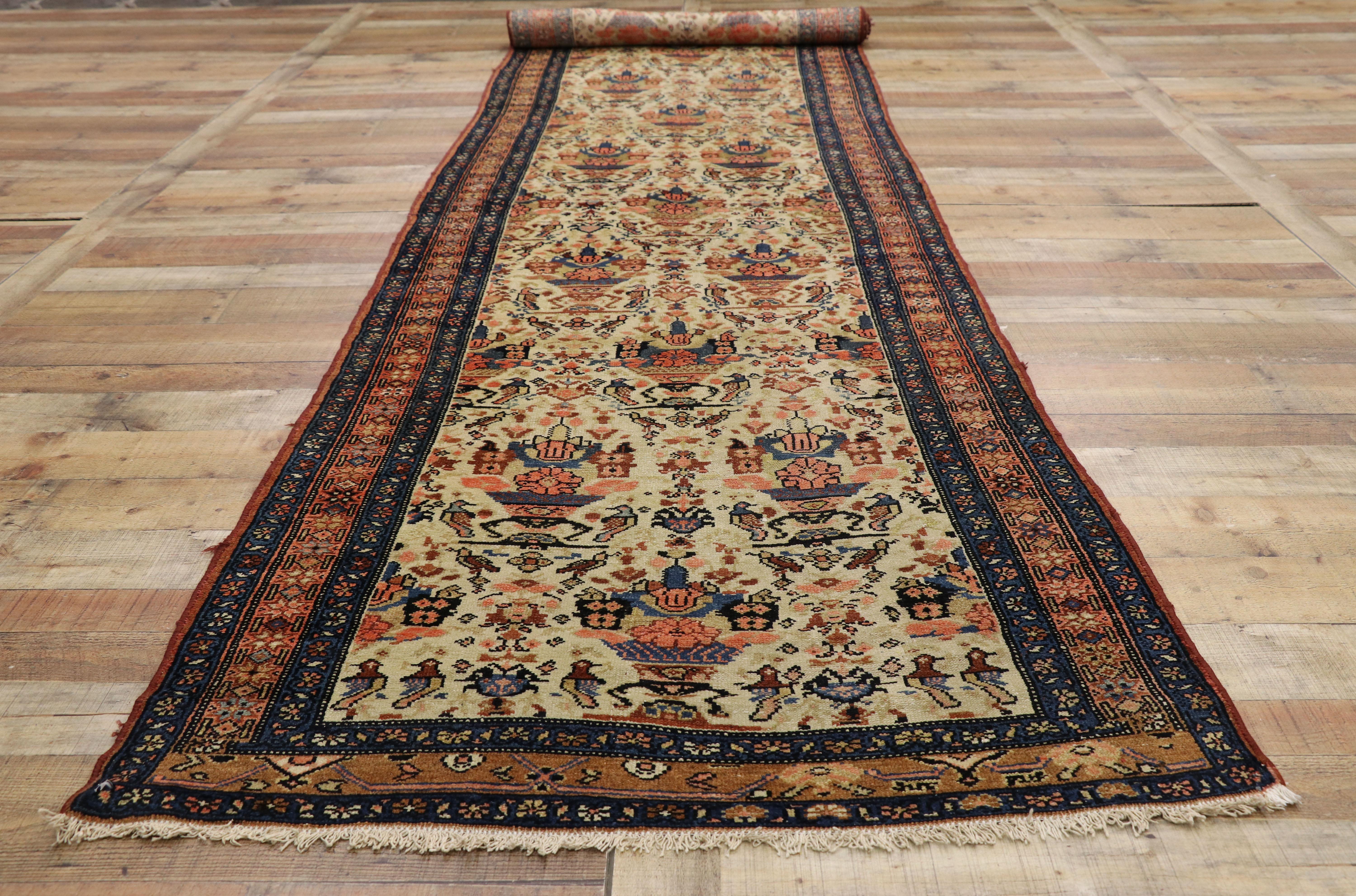 Antique Persian Malayer Runner with Romantic Victorian Style 1